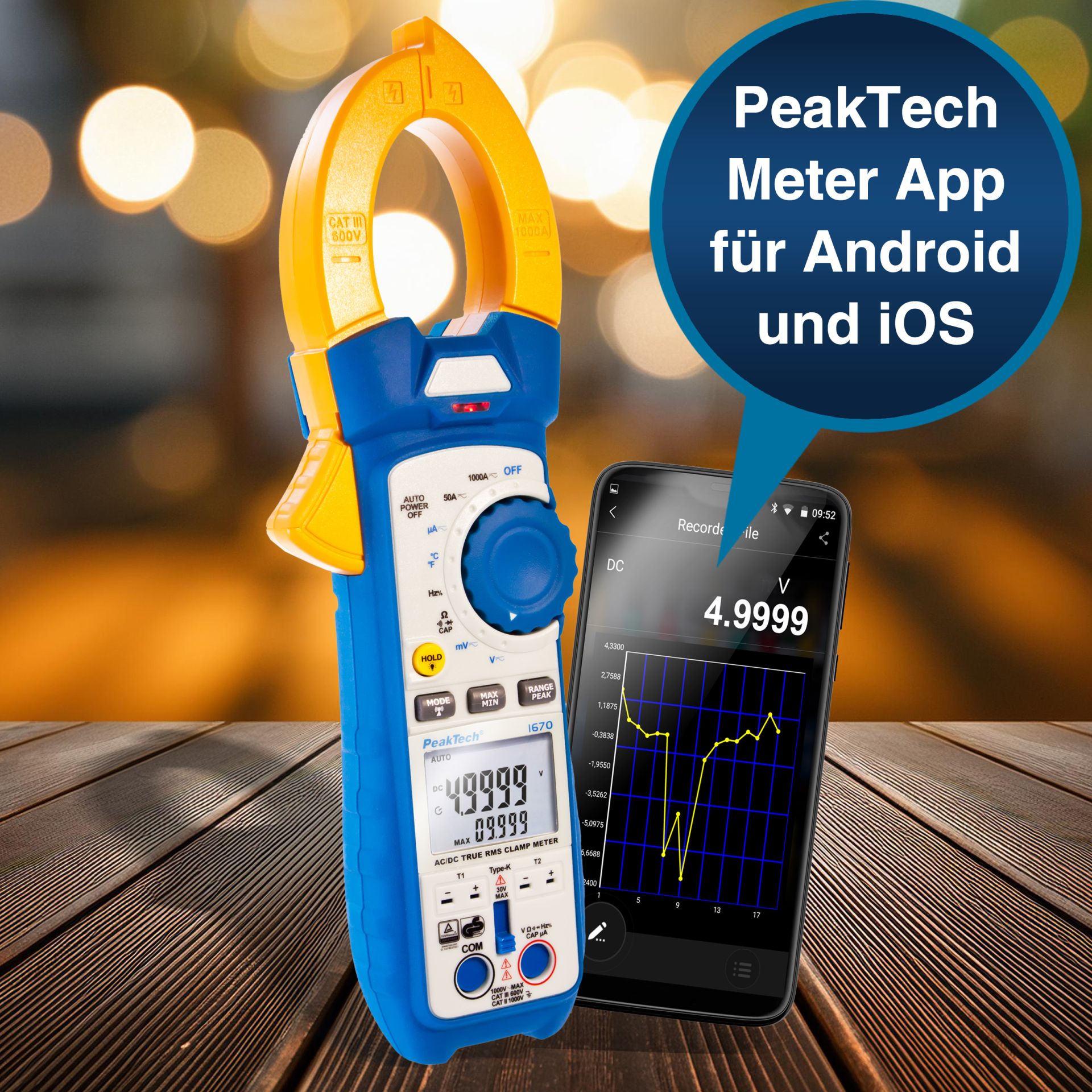 PeakTech P 1670 TrueRMS Stromzange 50.000 Counts 1000 A AC/DC, BT