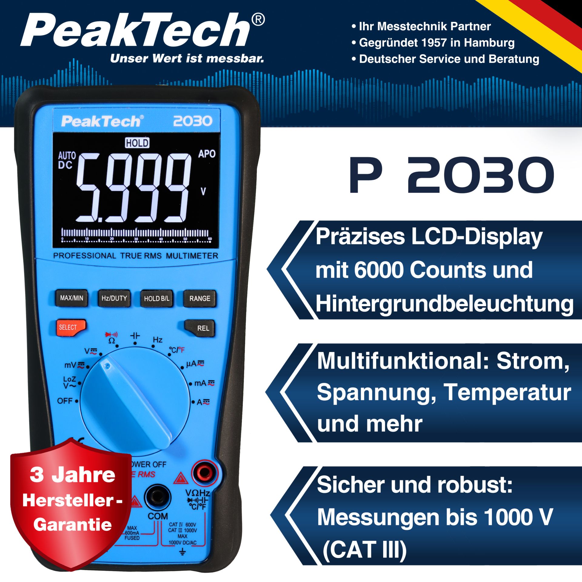 PeakTech P 2030 True RMS 1000 V Digitalmultimeter 6000 Counts