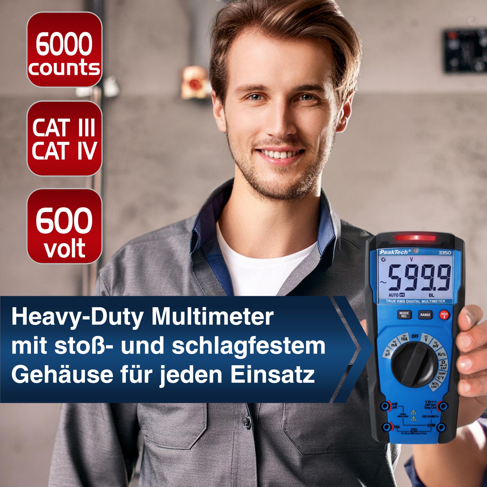 PeakTech P 3350 TrueRMS Digitalmultimeter 6.000 Counts, Auto Range 