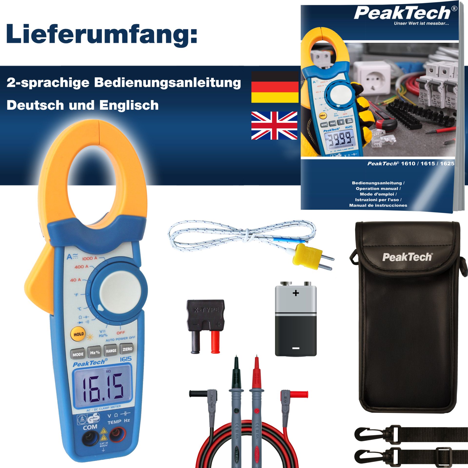 PeakTech P 1615 Stromzange 4.000 Counts 1000 A AC/DC