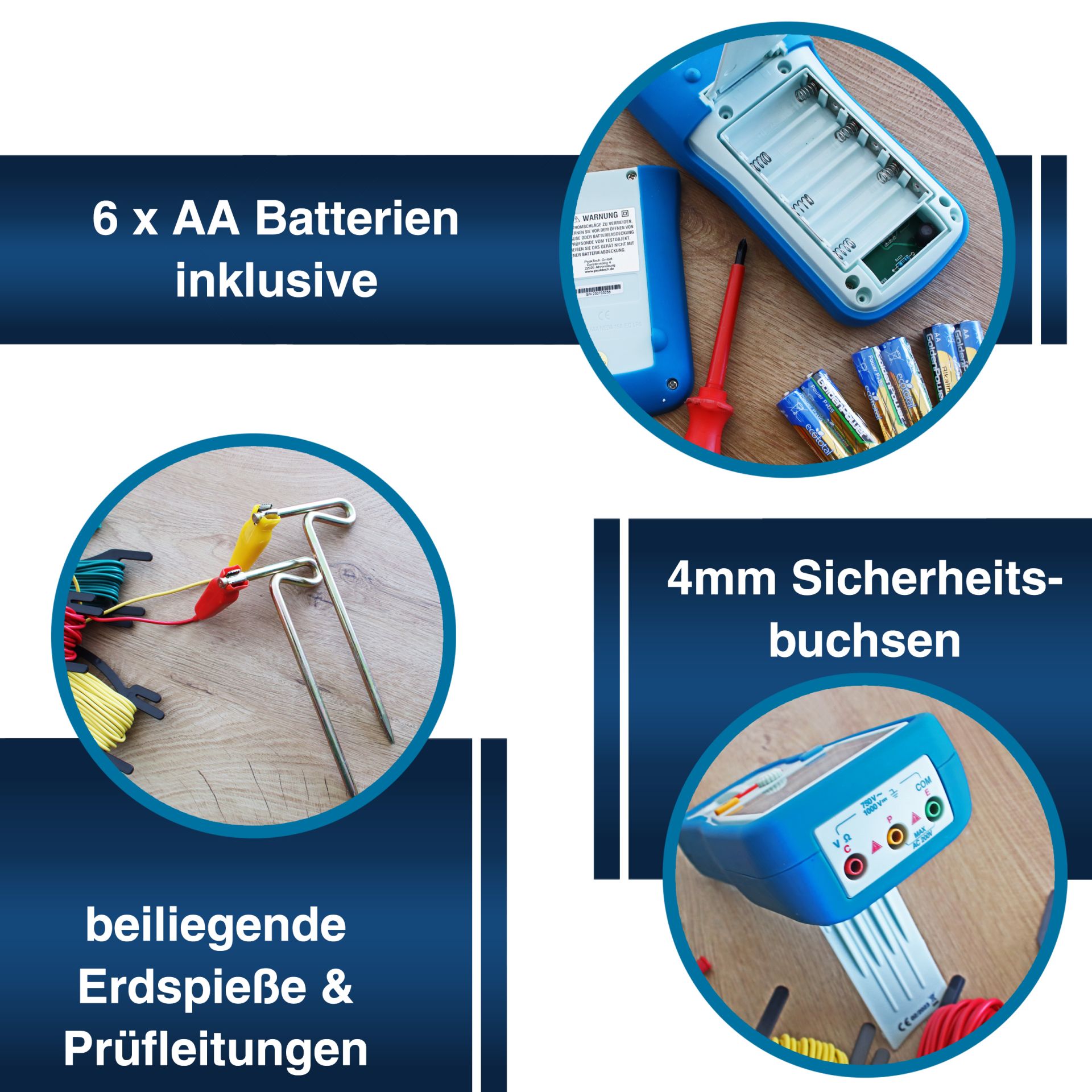 PeakTech P 2700 Digitales Erdungsmessgerät, 0-2000Ω, CAT III 1000V