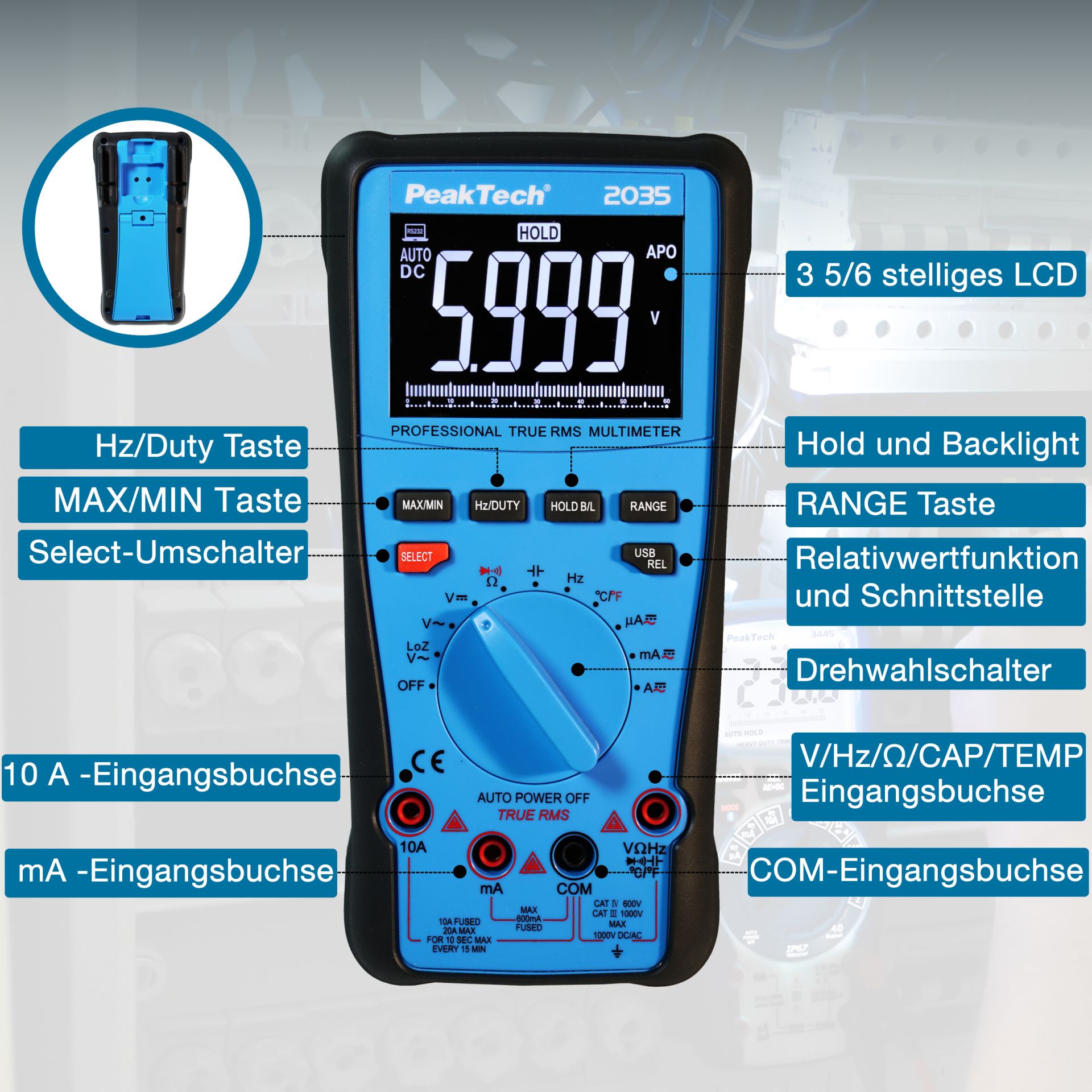 PeakTech P 2035 True RMS 1000 V Digitalmultimeter 6000 Counts, USB 
