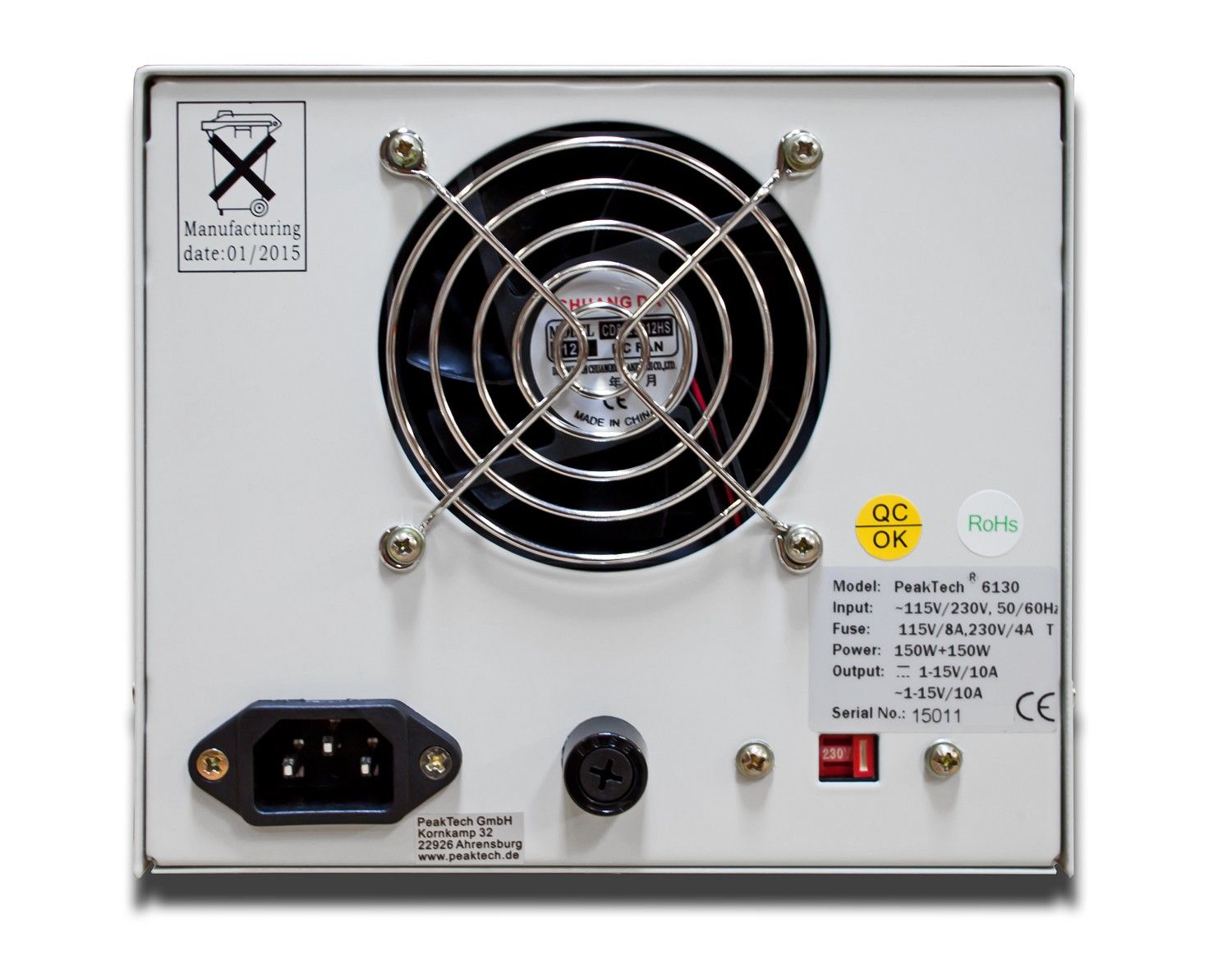 PeakTech P 6130 AC/DC Labornetzgerät 1 - 15 V/10 A 