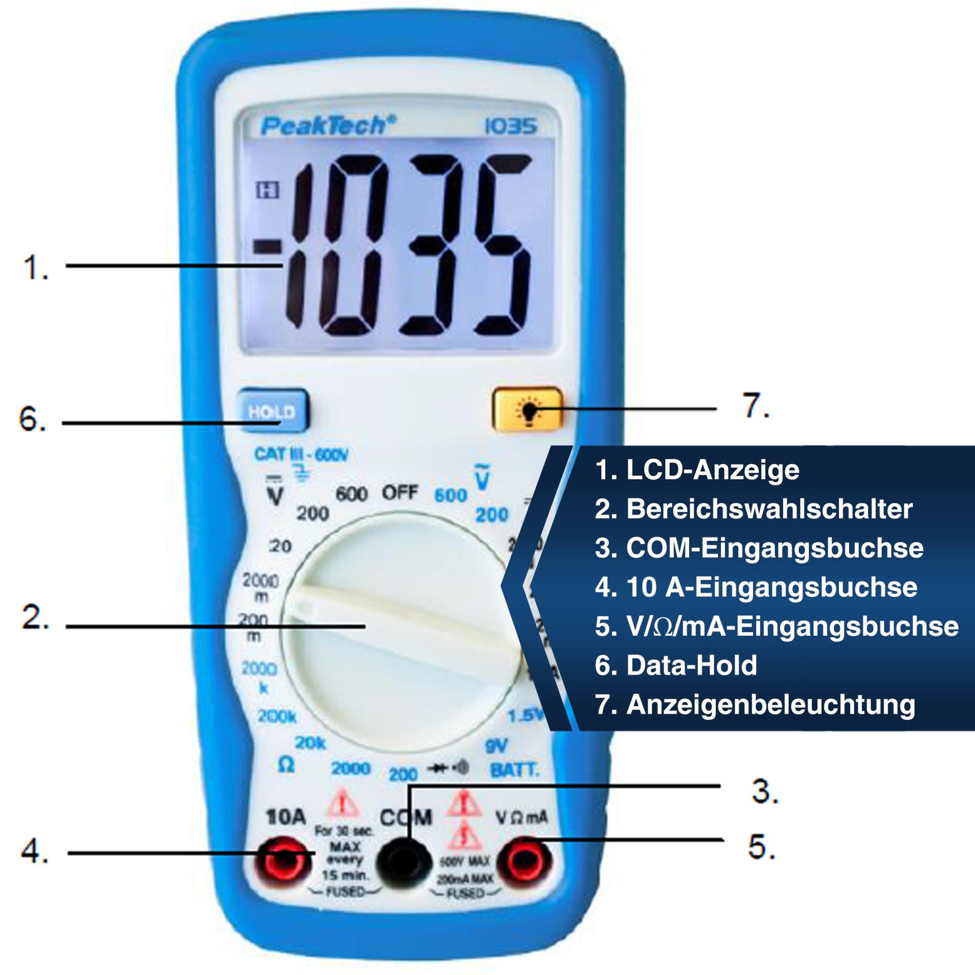 PeakTech P 1035 600V AC/DC Digitalmultimeter ~ 2000 stellige LCD