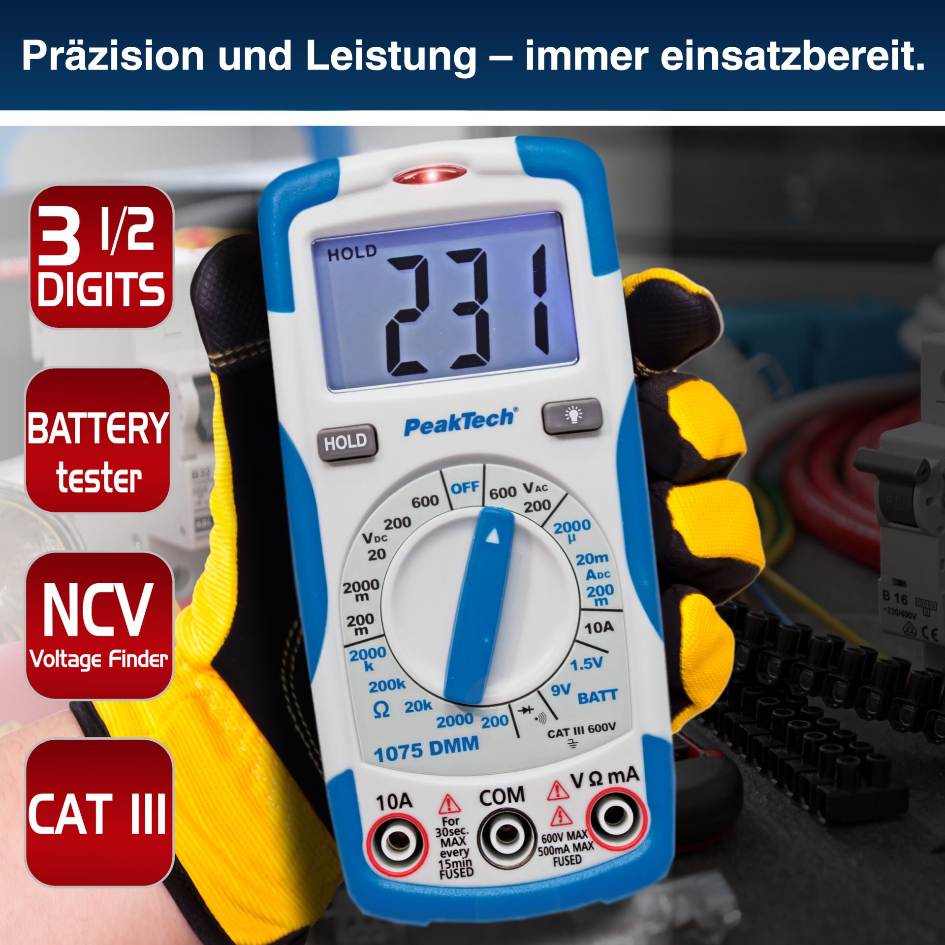 PeakTech P 1075 600V AC/DC Digitalmultimeter ~ 2000 stellige LCD 