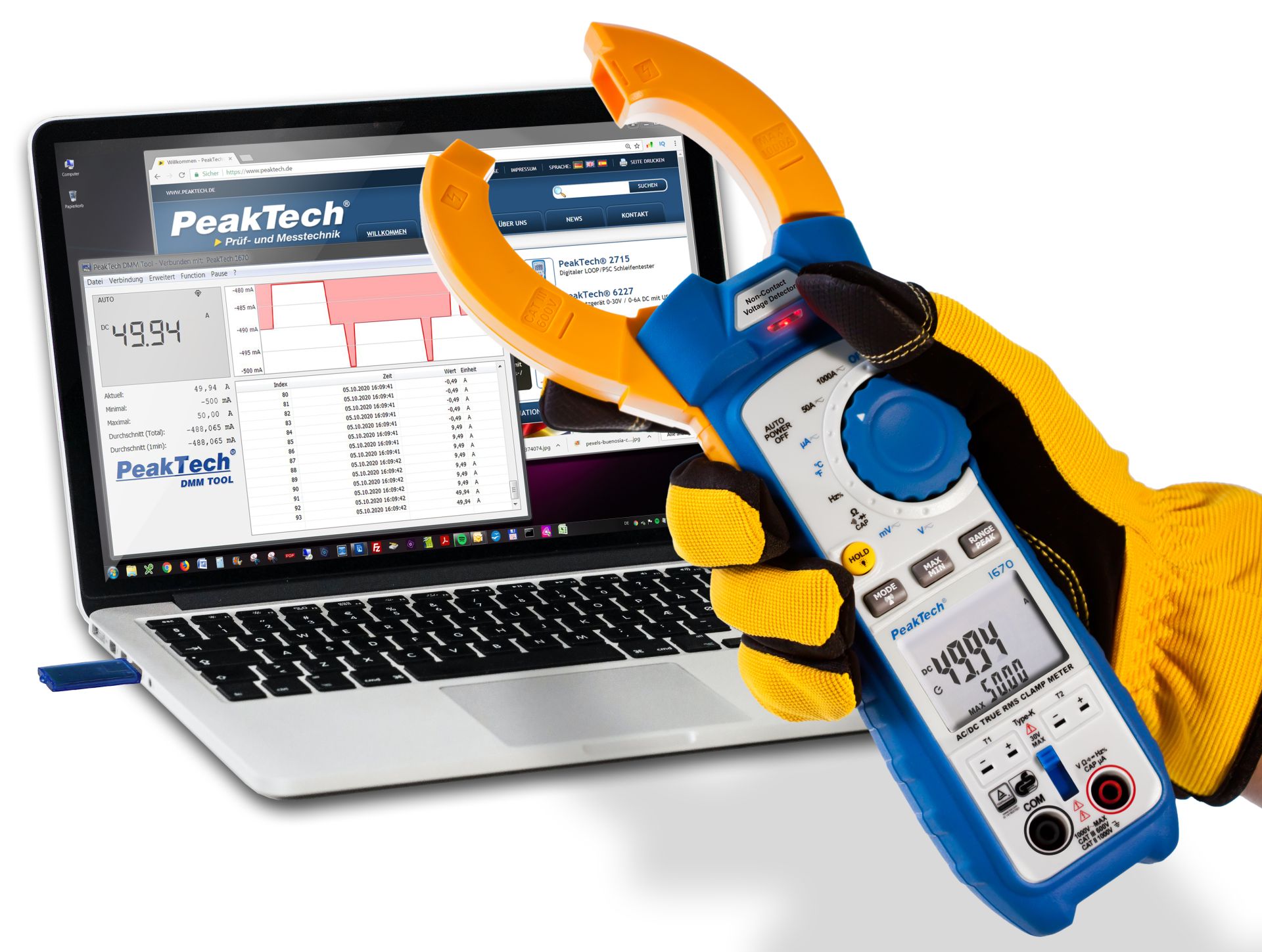 PeakTech P 1670 TrueRMS Stromzange 50.000 Counts 1000 A AC/DC, BT