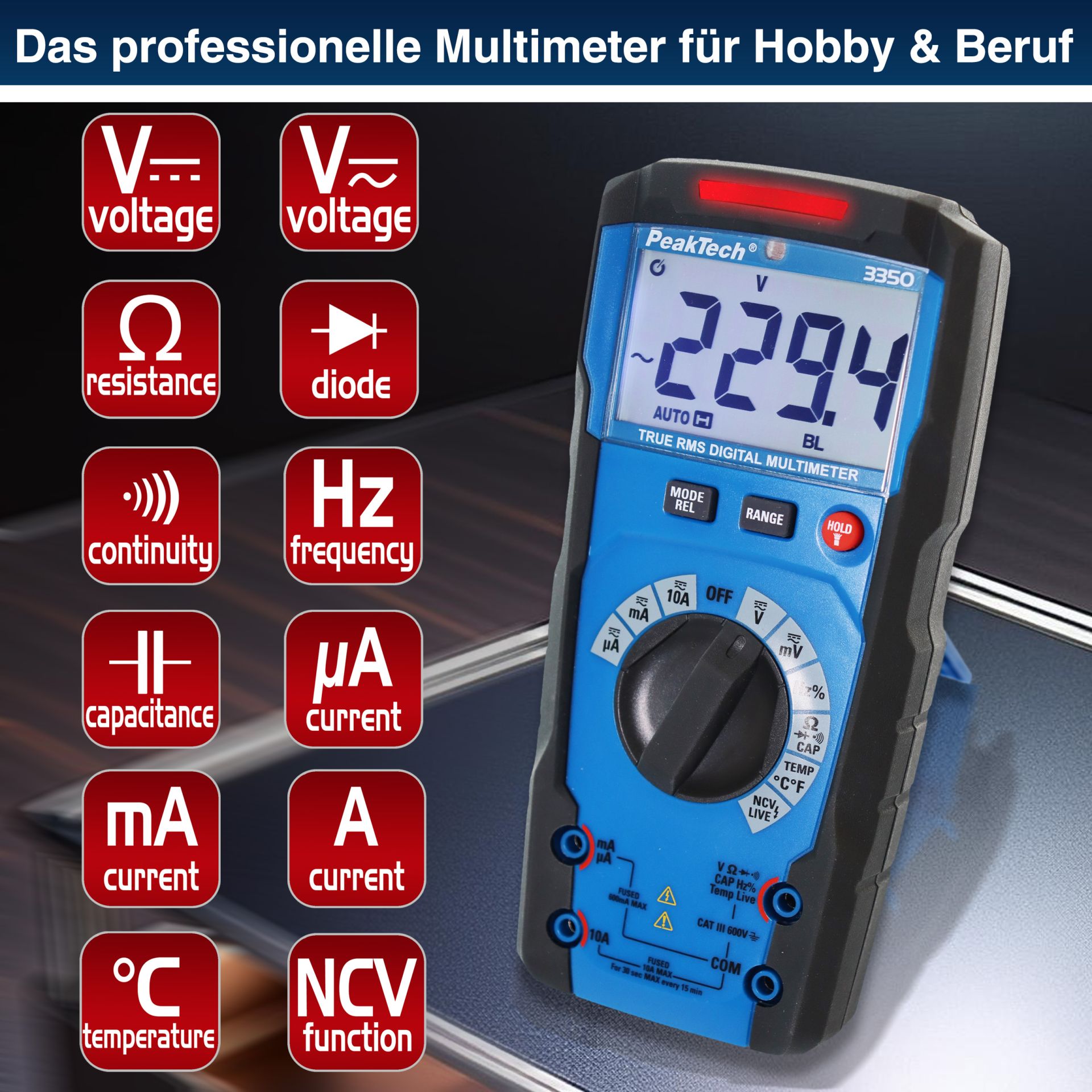 PeakTech P 3350 TrueRMS Digitalmultimeter 6.000 Counts, Auto Range 