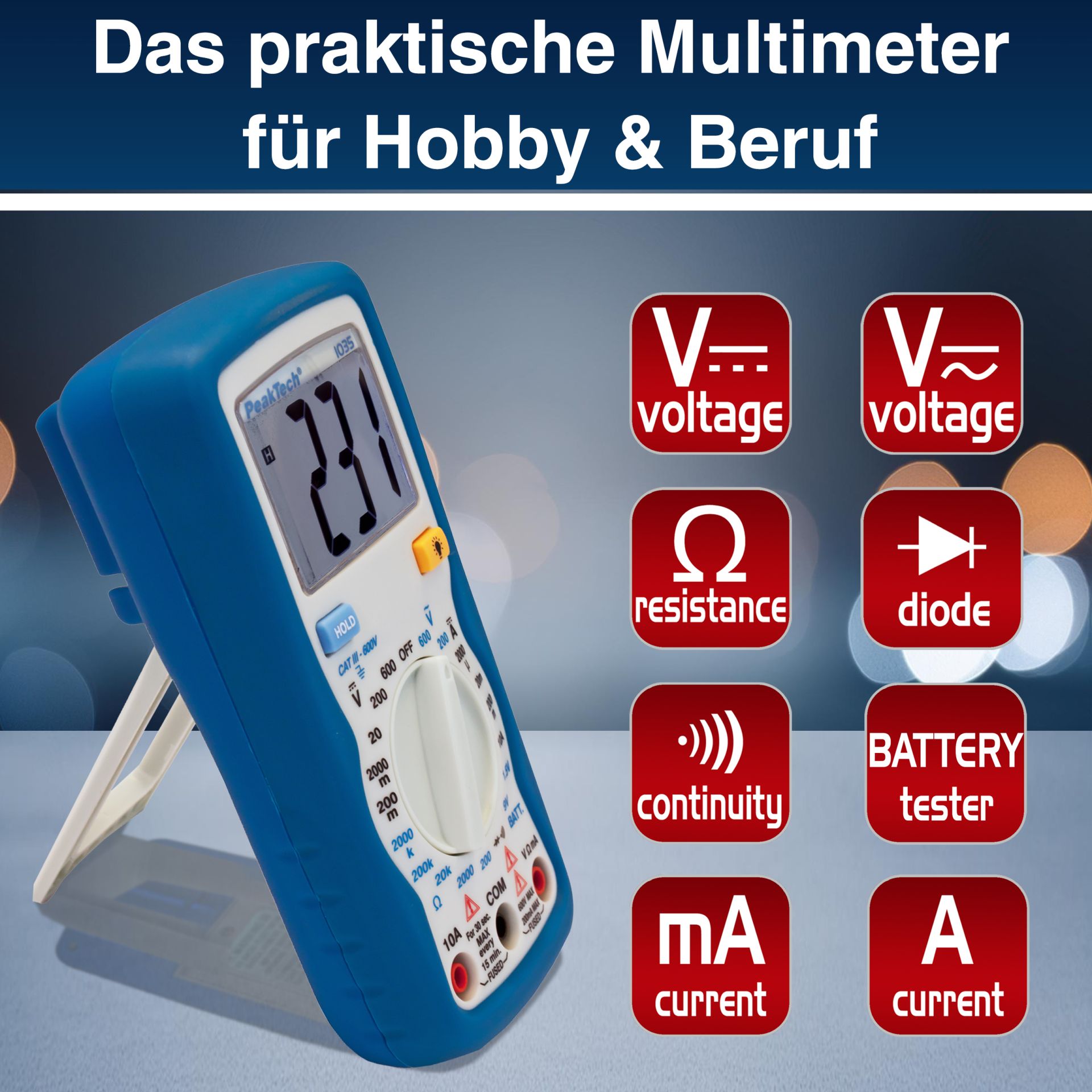 PeakTech P 1035 600V AC/DC Digitalmultimeter ~ 2000 stellige LCD