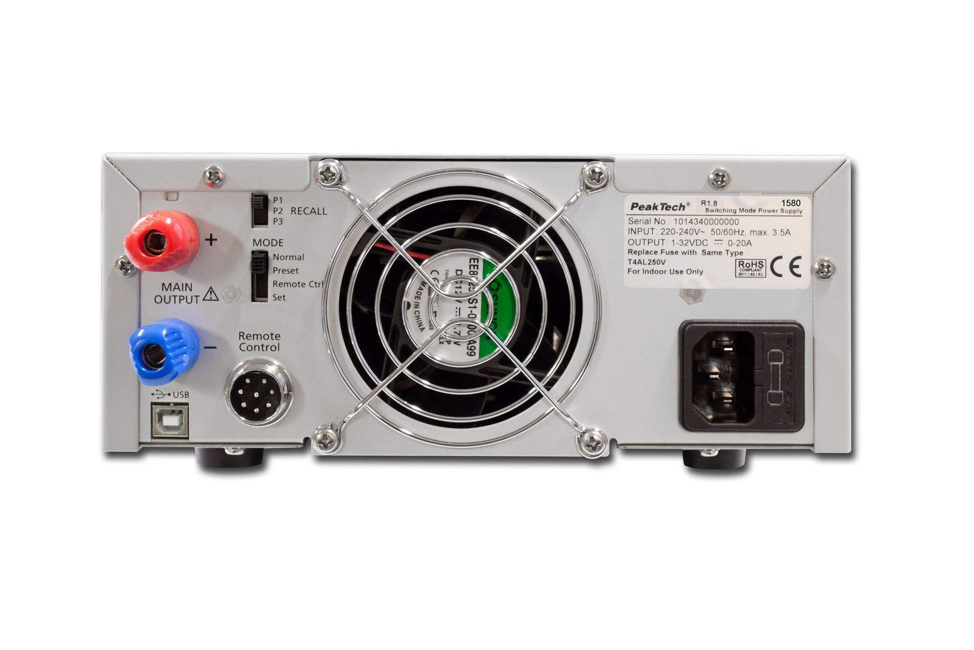 PeakTech P 1580 Labor-Schaltnetzteil DC 1 - 32V / 0 - 30A mit USB 