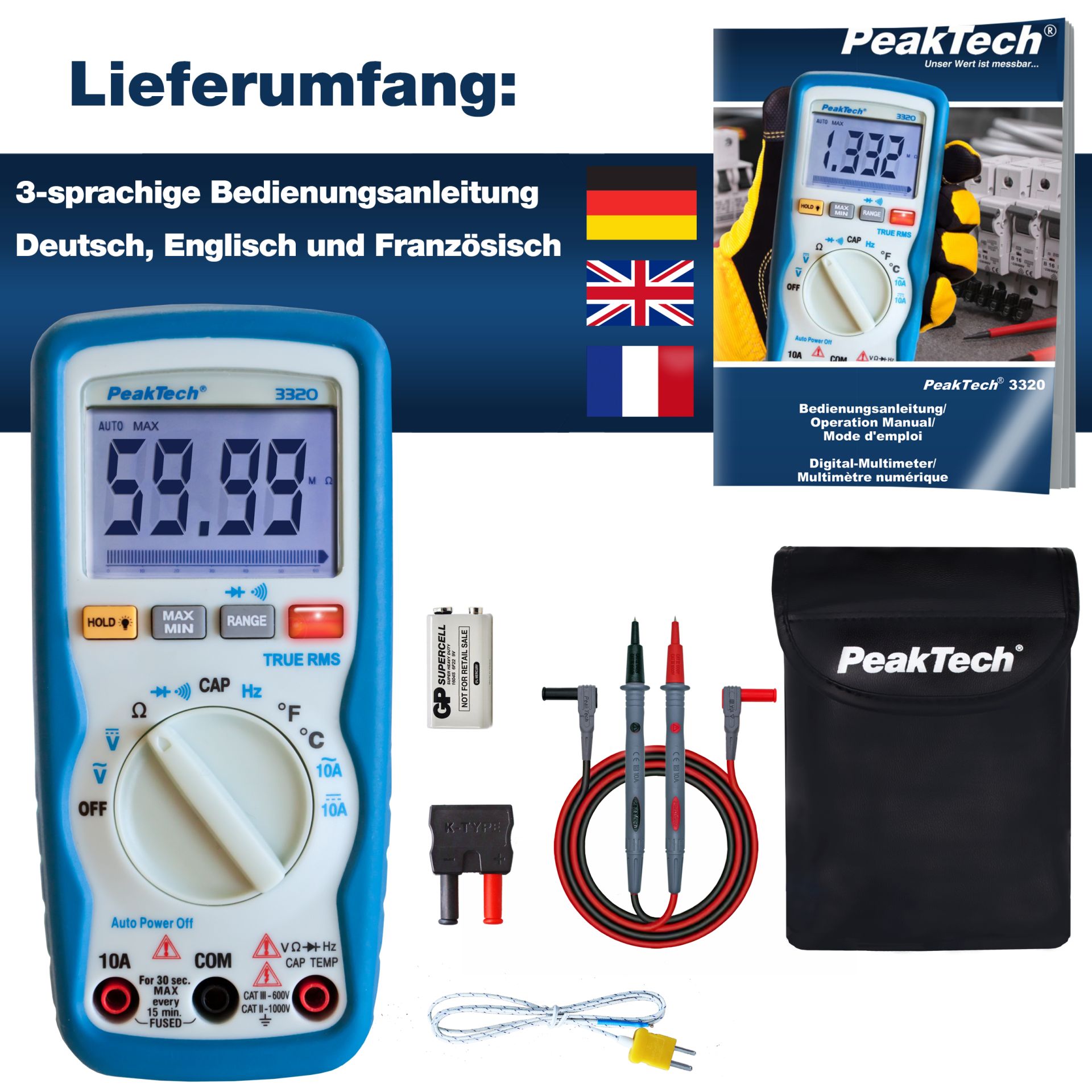 PeakTech P 3320 Digitalmultimeter, 6.000 Counts, TrueRMS 