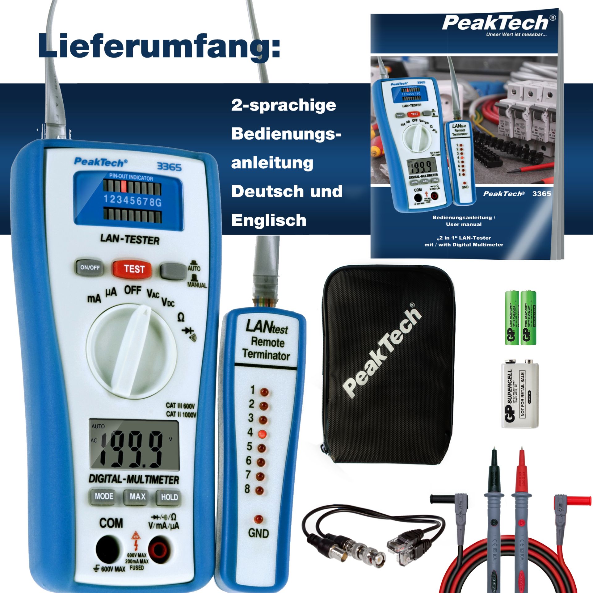PeakTech P 3365 Digitalmultimeter, 2.000 Counts, mit LAN - Tester 