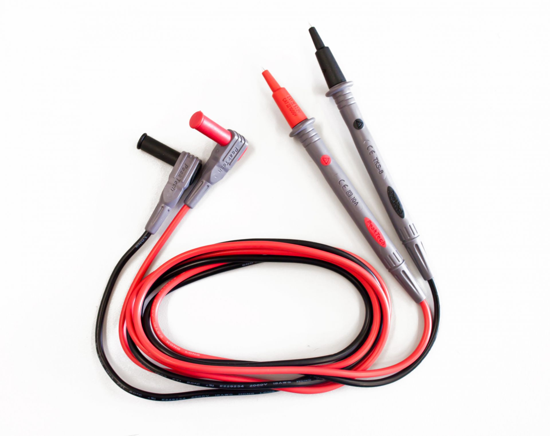 PeakTech® TKS-8 Prüfleitungen mit 2 mm Prüfspitze und Schutzkappen