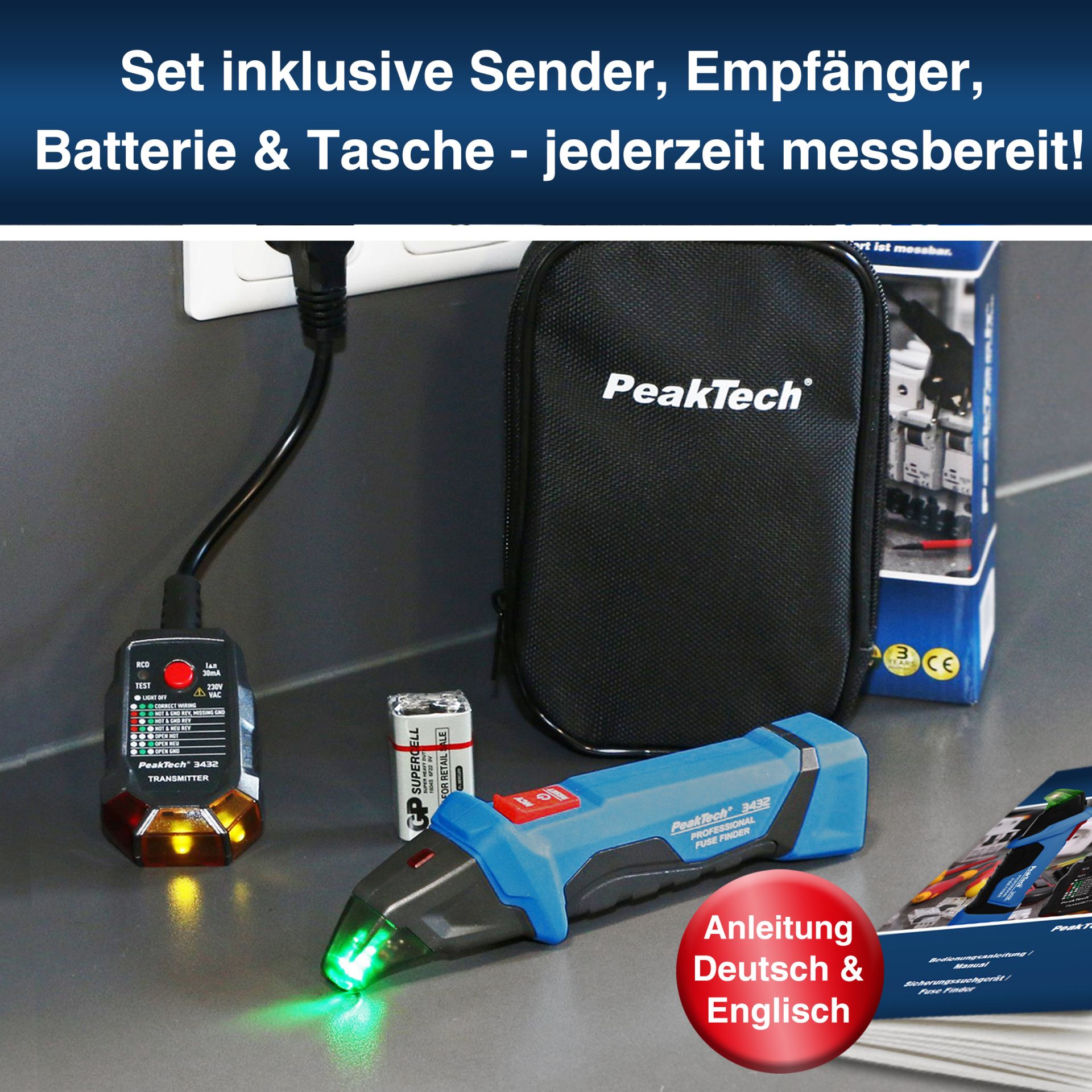 PeakTech® P 3432 Sicherungsfinder mit RCD Tester