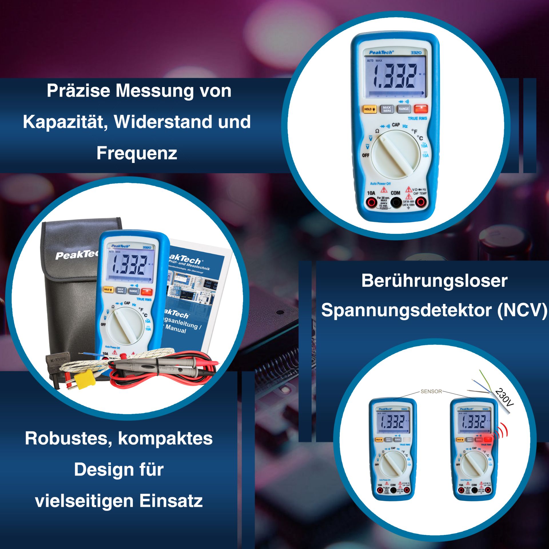 PeakTech P 3320 Digitalmultimeter, 6.000 Counts, TrueRMS 