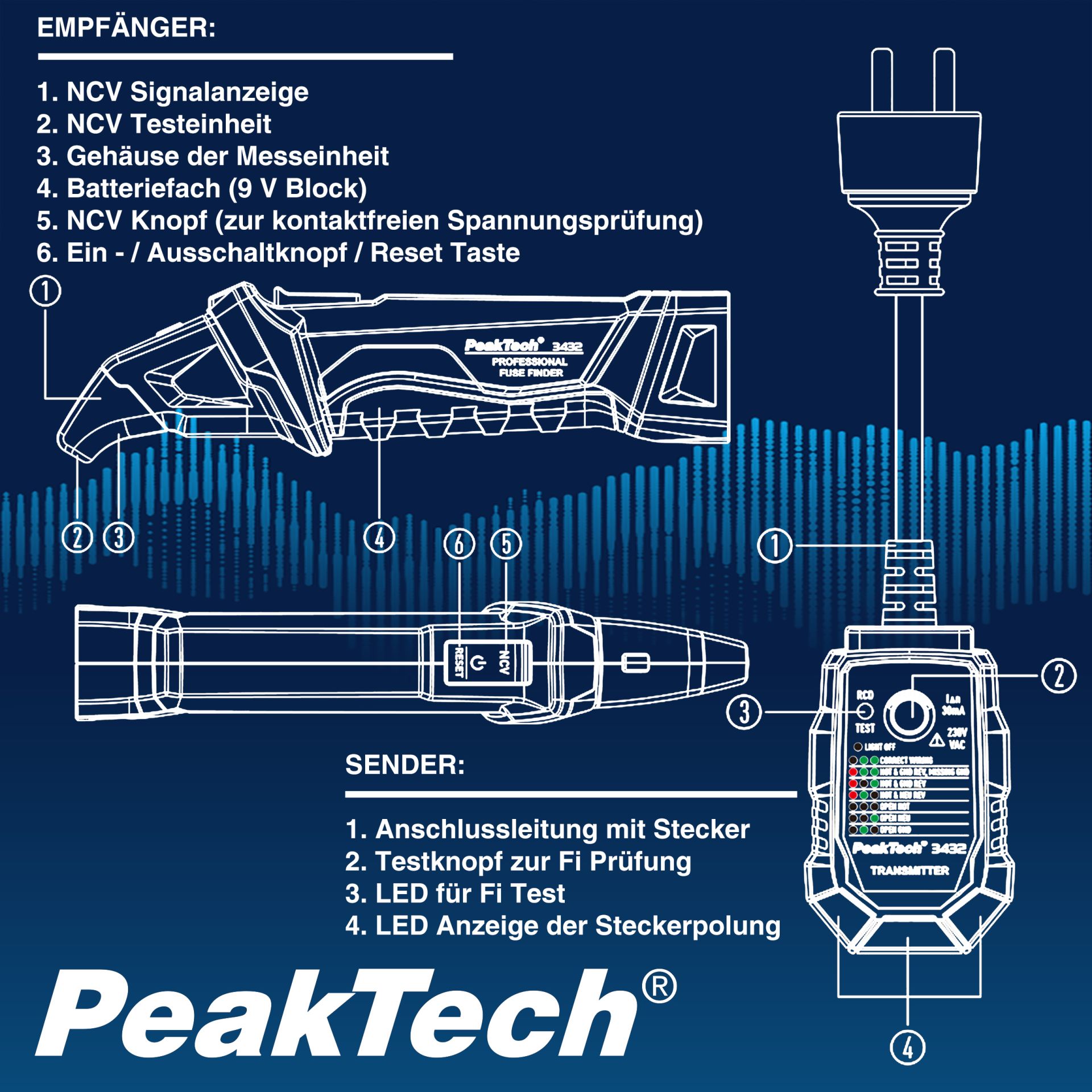 PeakTech® P 3432 Sicherungsfinder mit RCD Tester