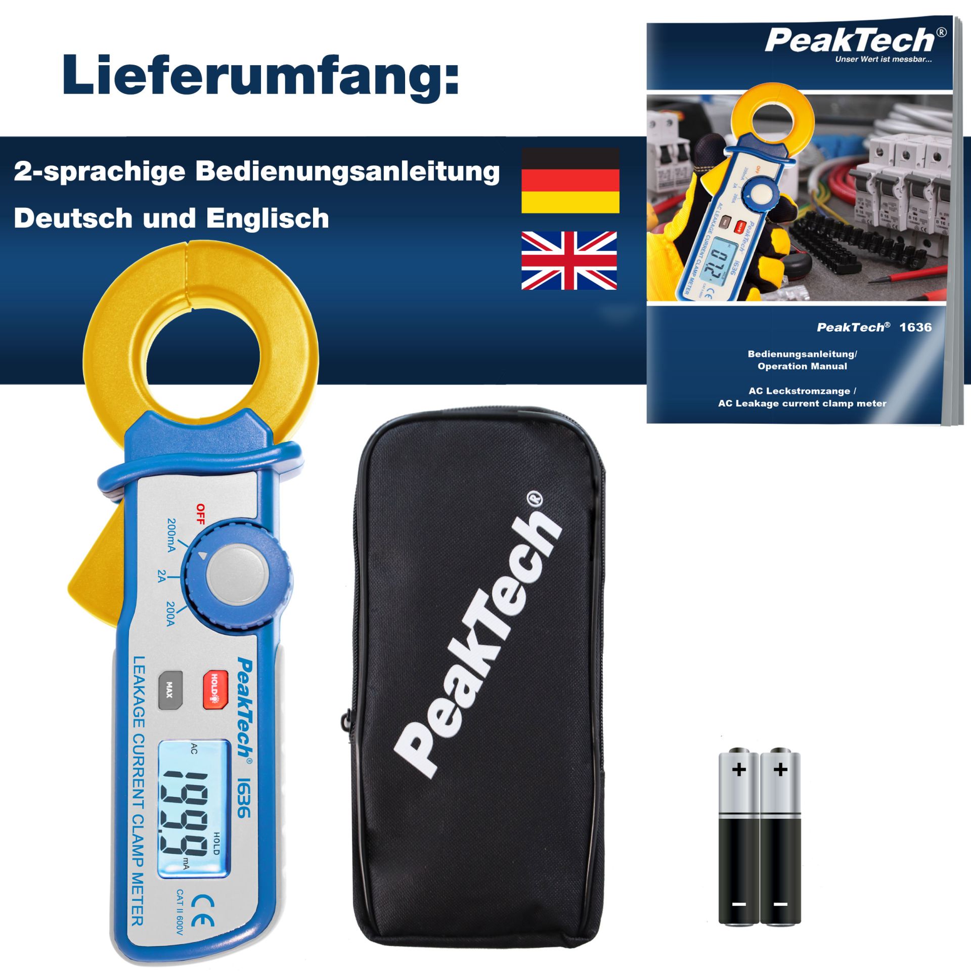PeakTech P 1636 Kriechstromzange 2.000 Counts mit 100 µA Auflösung
