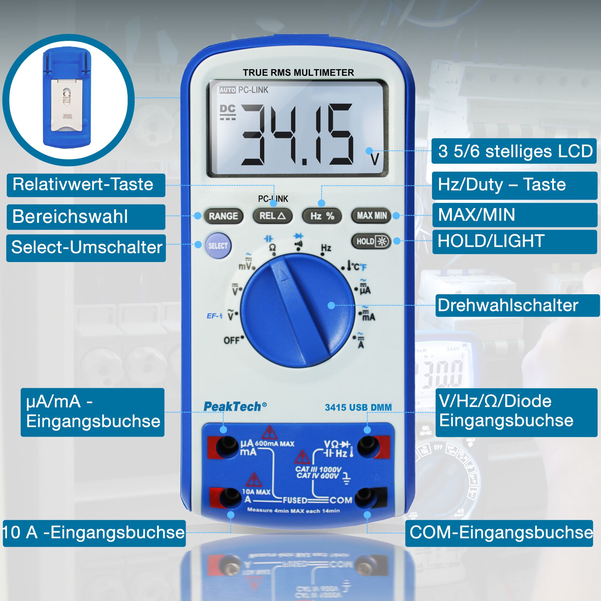 PeakTech P 3415 Digitalmultimeter, 6.000 Counts, TrueRMS & USB 