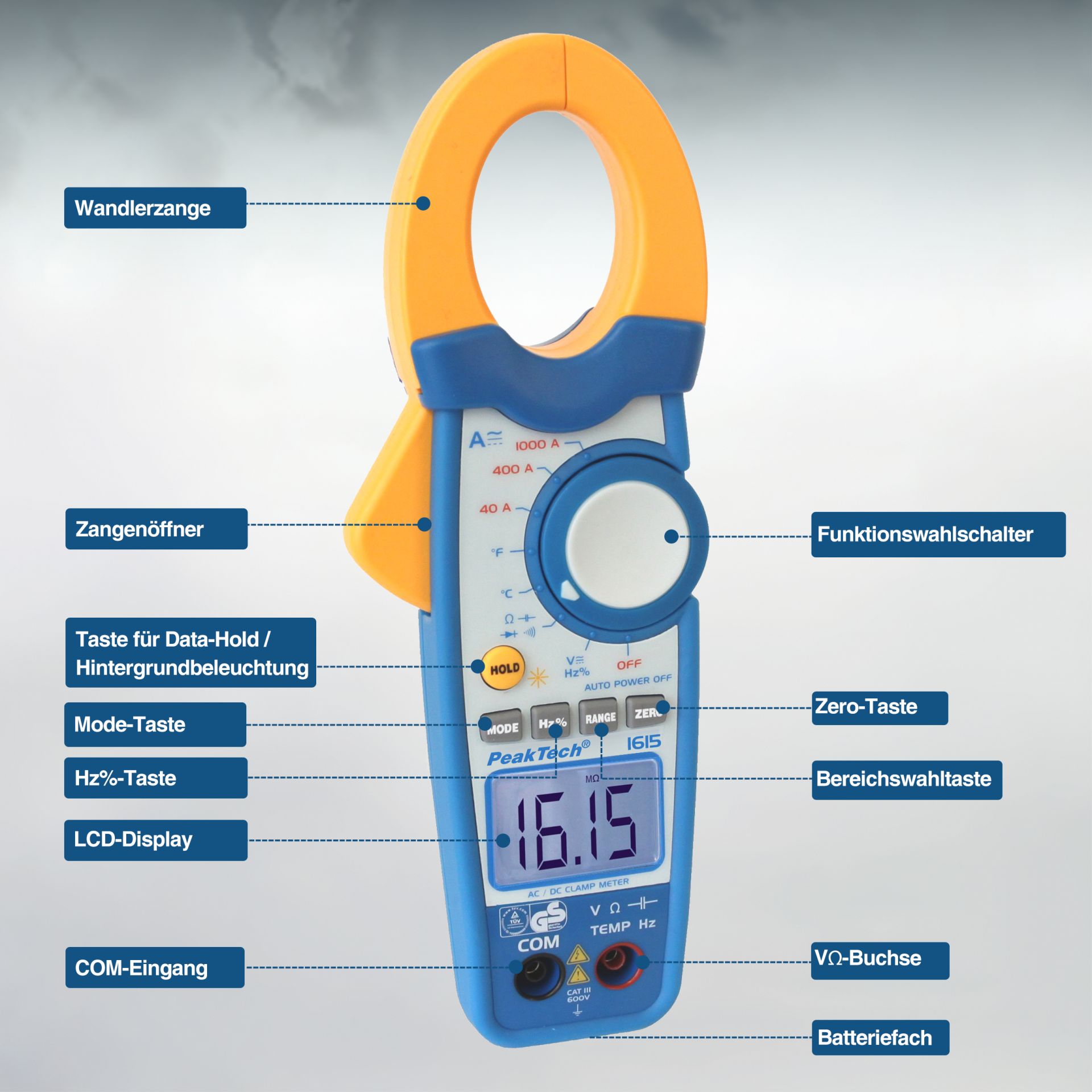 PeakTech P 1615 Stromzange 4.000 Counts 1000 A AC/DC