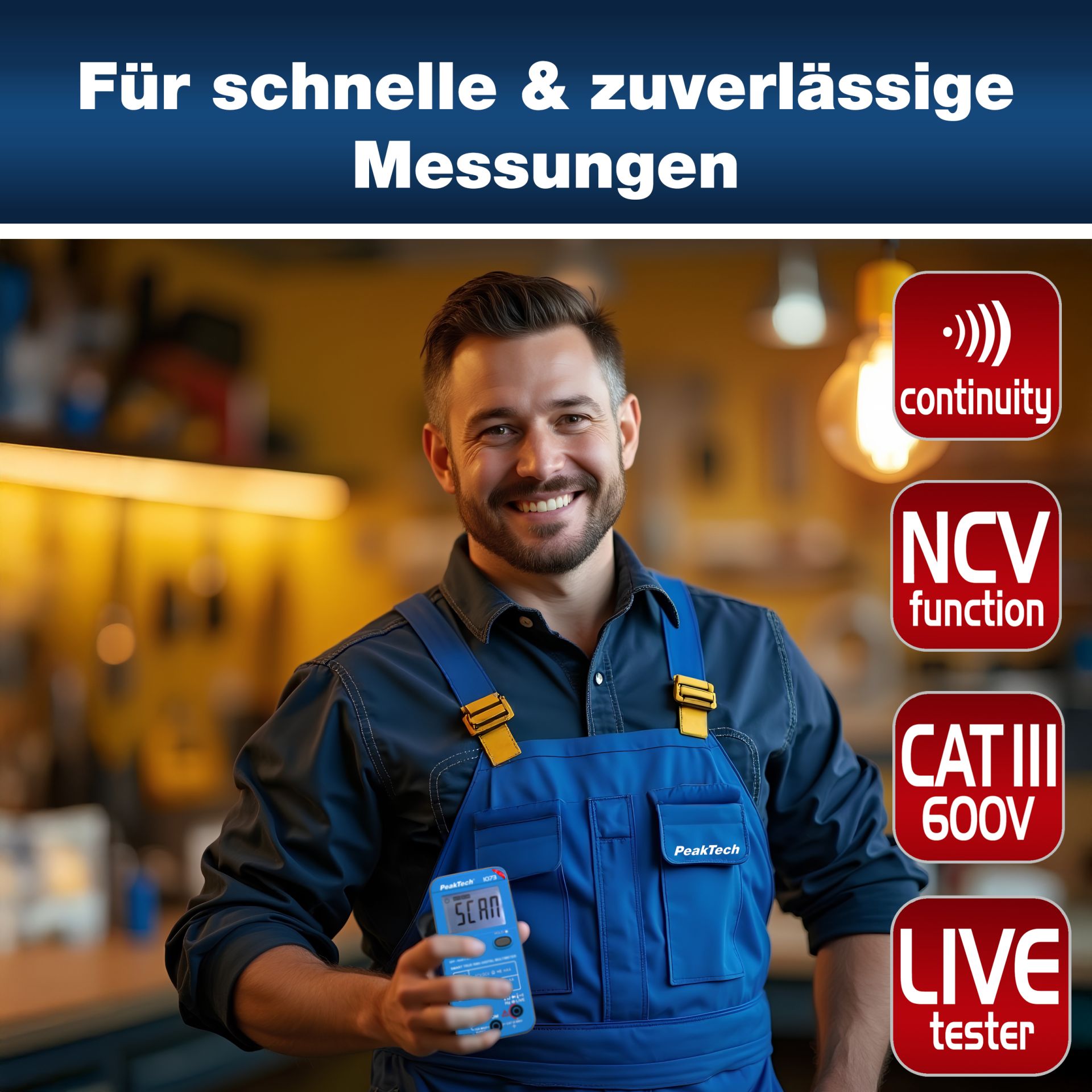 PeakTech P 1073 600V AC/DC Smart-Multimeter mit NCV und Live-Test 