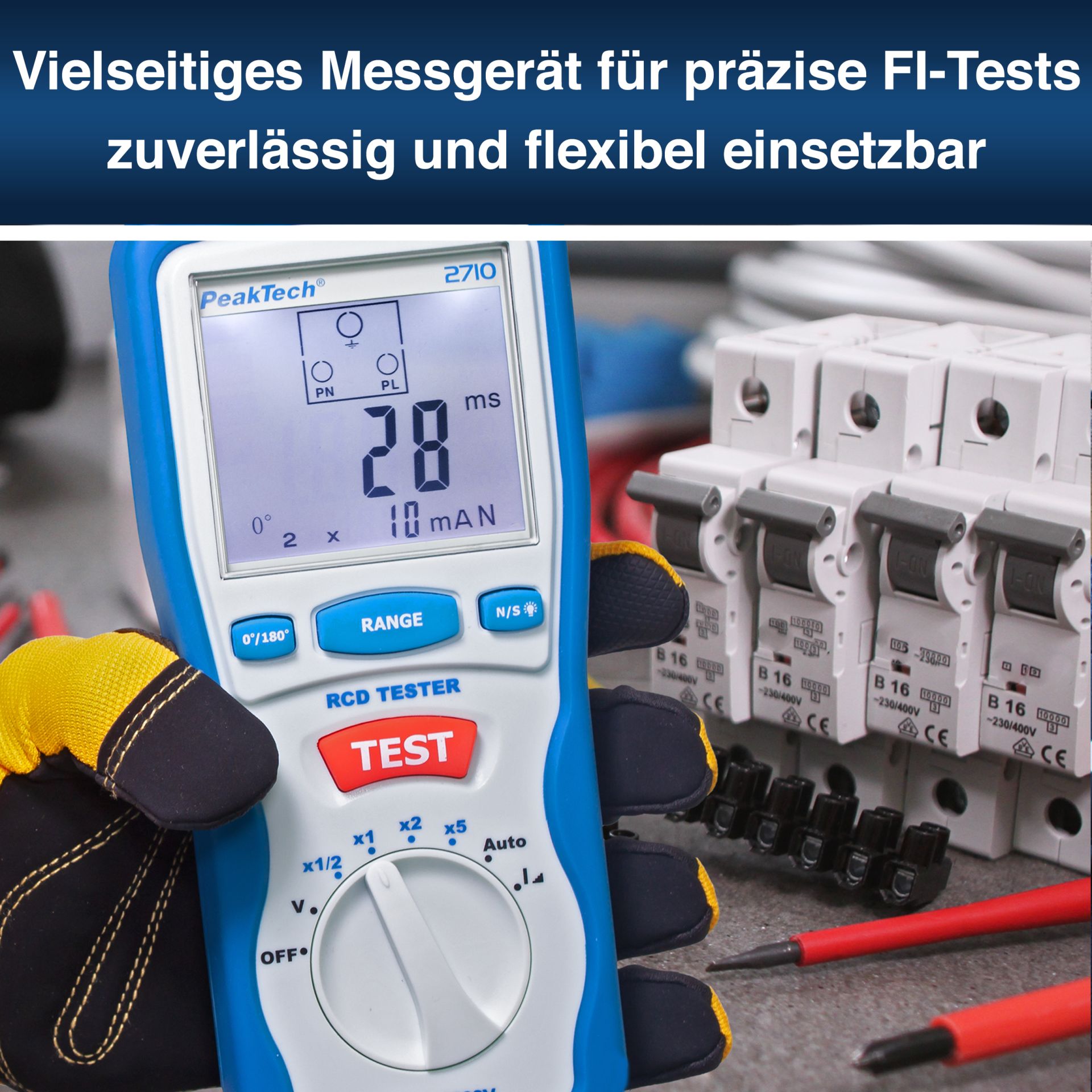 PeakTech P 2710 Digitaler FI / RCD Tester 