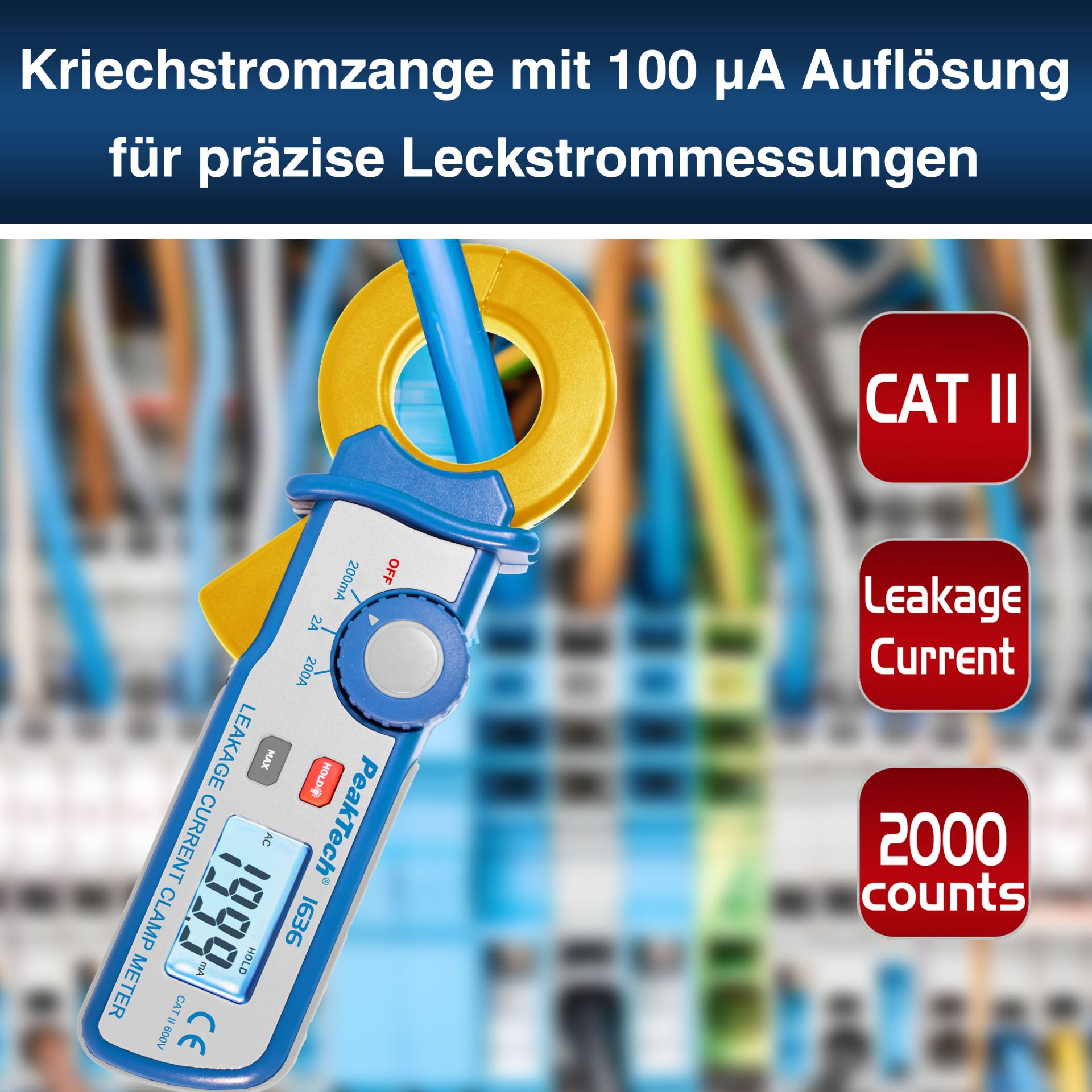 PeakTech P 1636 Kriechstromzange 2.000 Counts mit 100 µA Auflösung