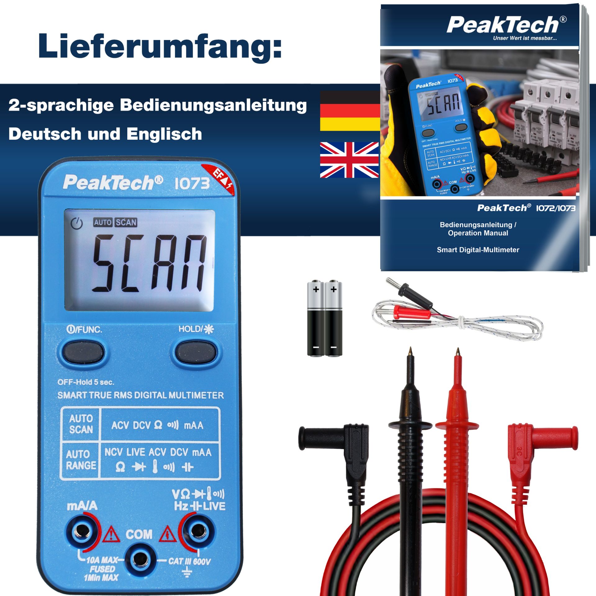PeakTech P 1073 600V AC/DC Smart-Multimeter mit NCV und Live-Test 