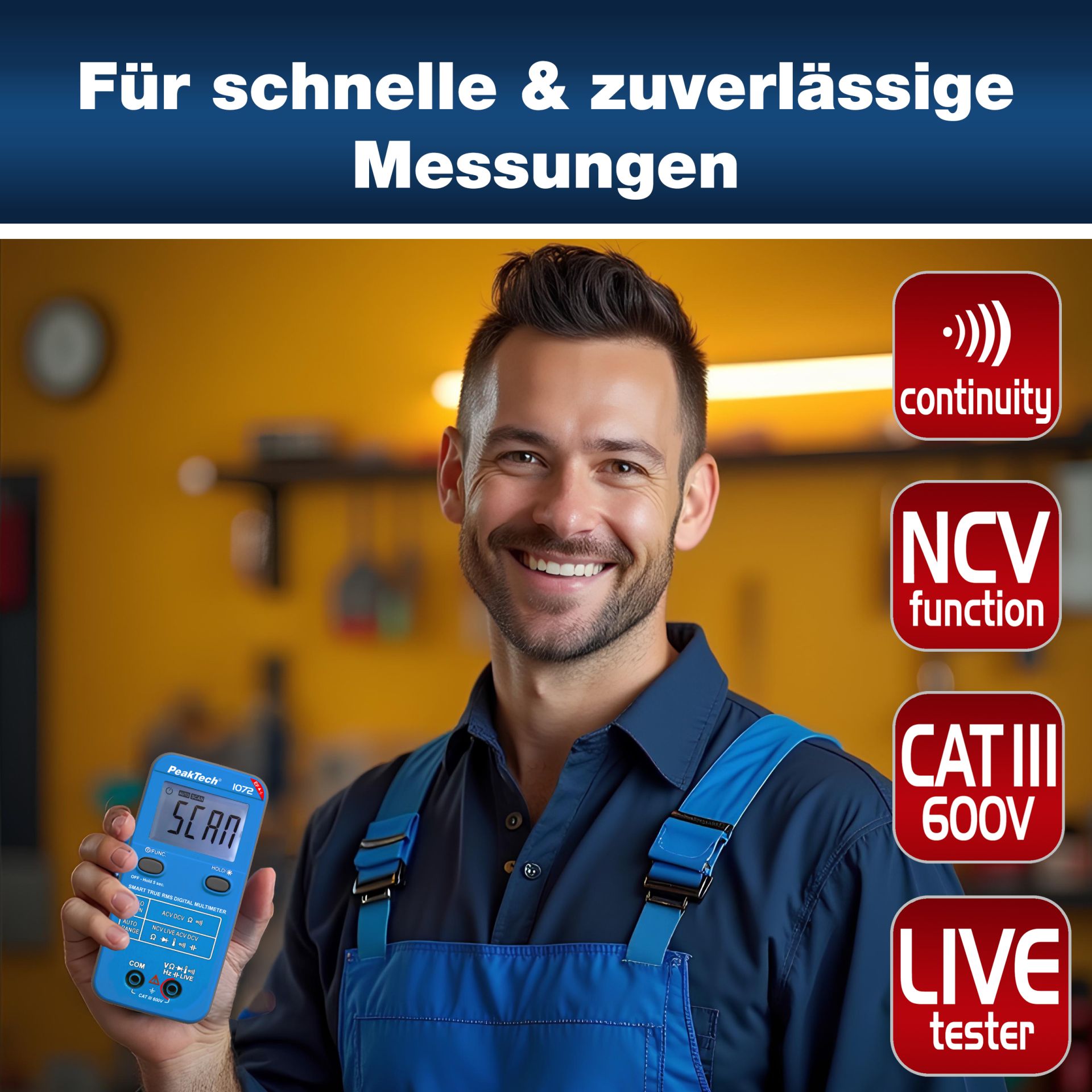 PeakTech P 1072 600V AC/DC Smart-Multimeter mit NCV und Live-Test 