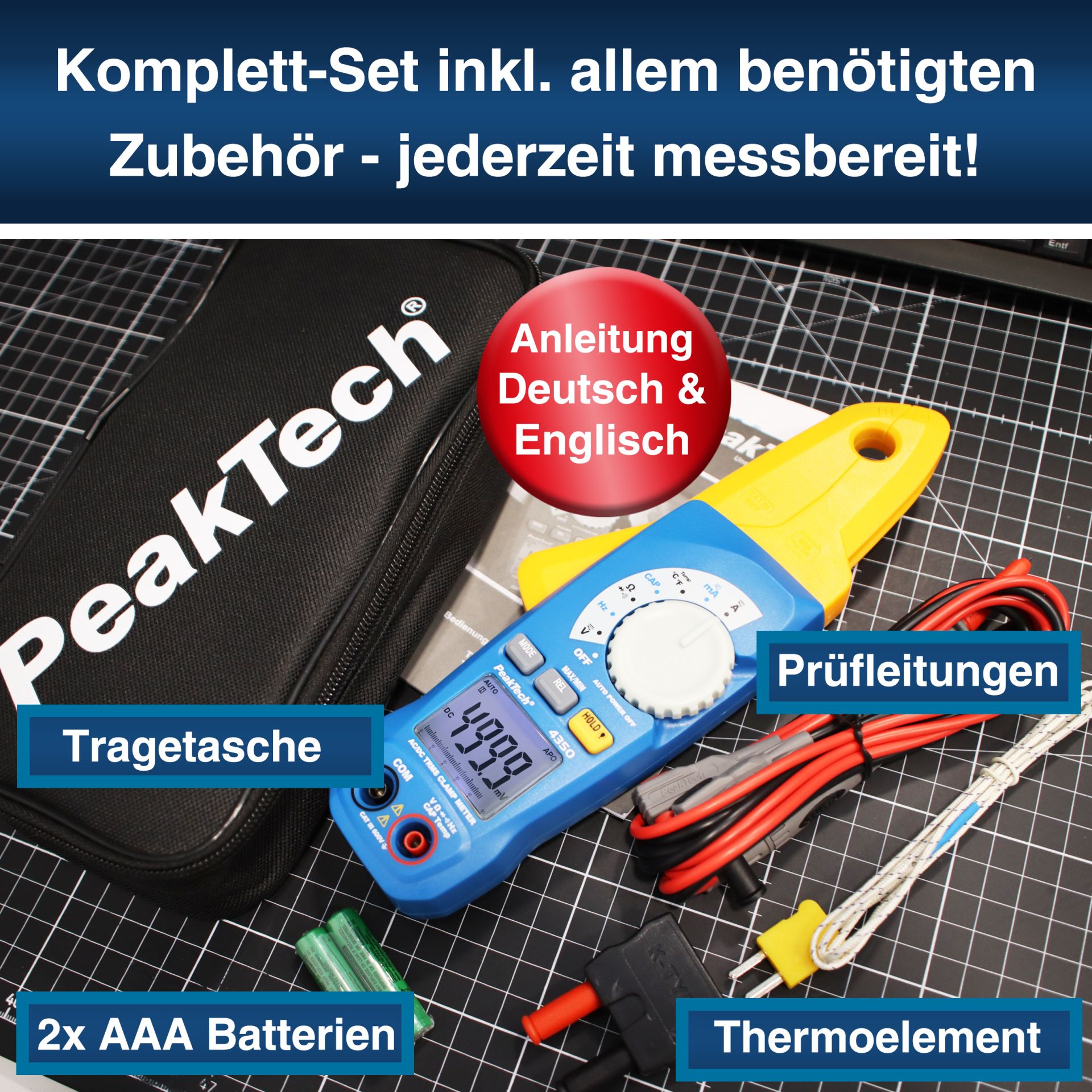 PeakTech P 4350 True RMS Stromzange 4.000 Counts 80 A AC/DC, 600 V