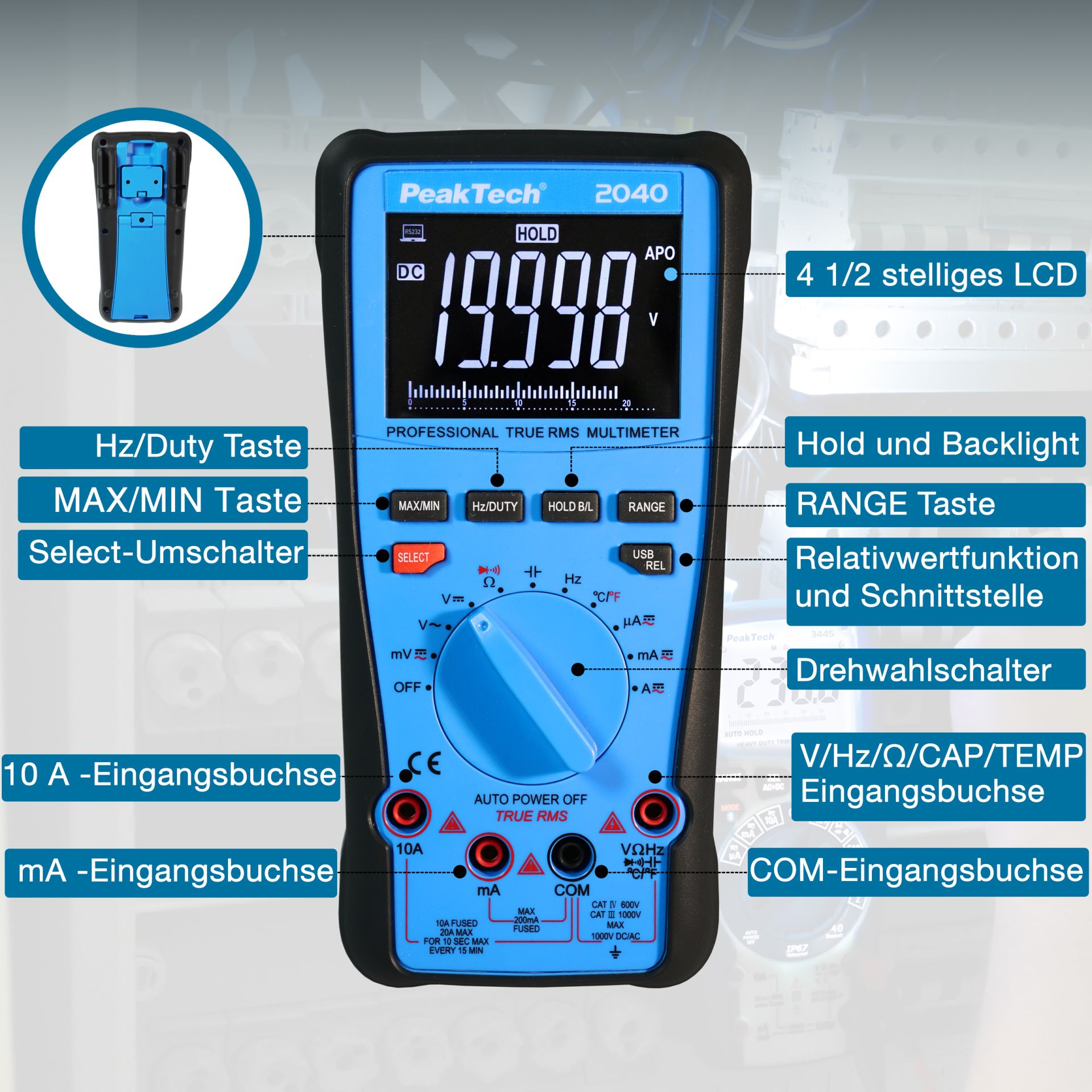PeakTech P 2040 True RMS 1000V Digitalmultimeter 20000 Counts, USB 