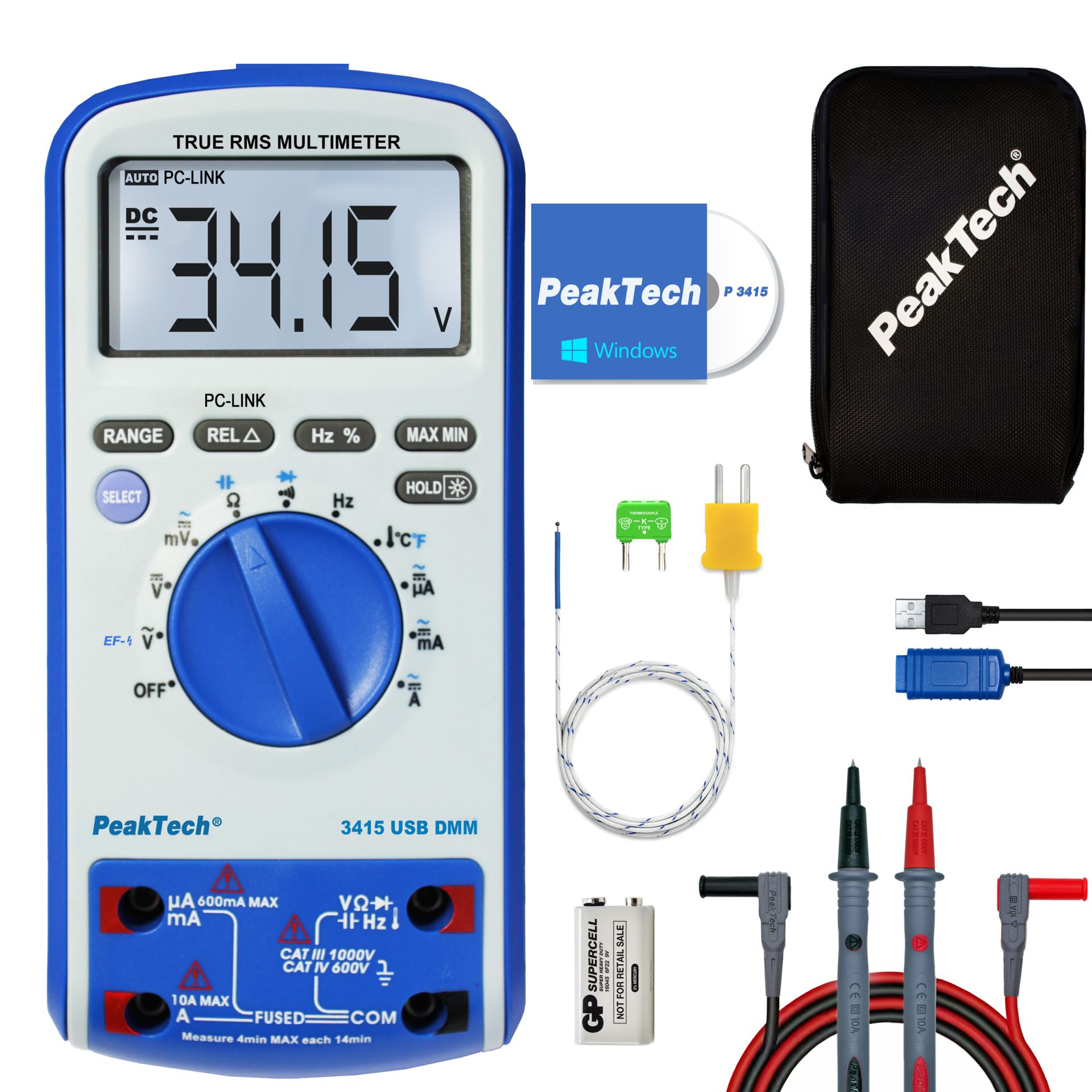PeakTech P 3415 Digitalmultimeter, 6.000 Counts, TrueRMS & USB 