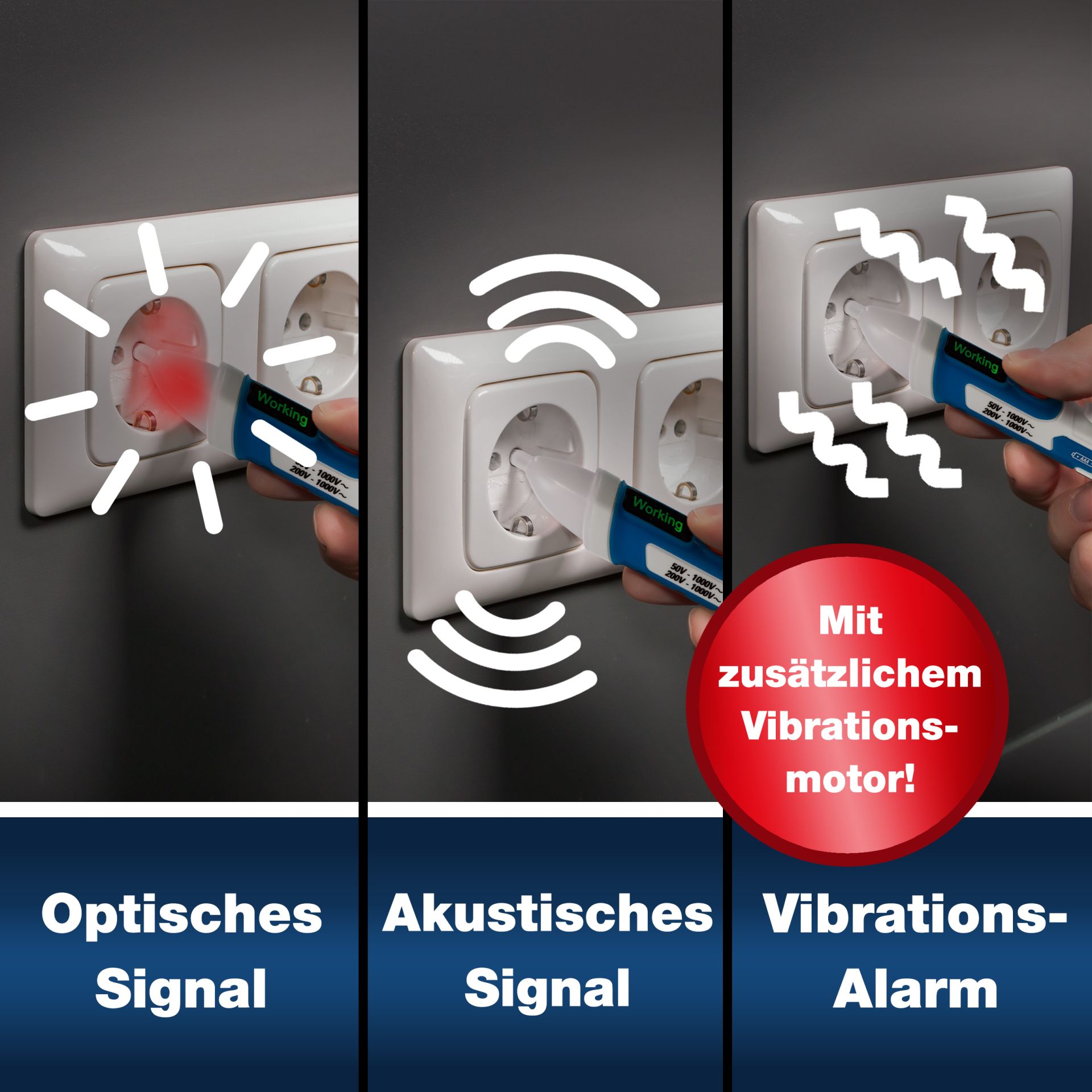PeakTech P 1031 AC-Spannungsprüfer 50 - 1000 V AC mit Vibration