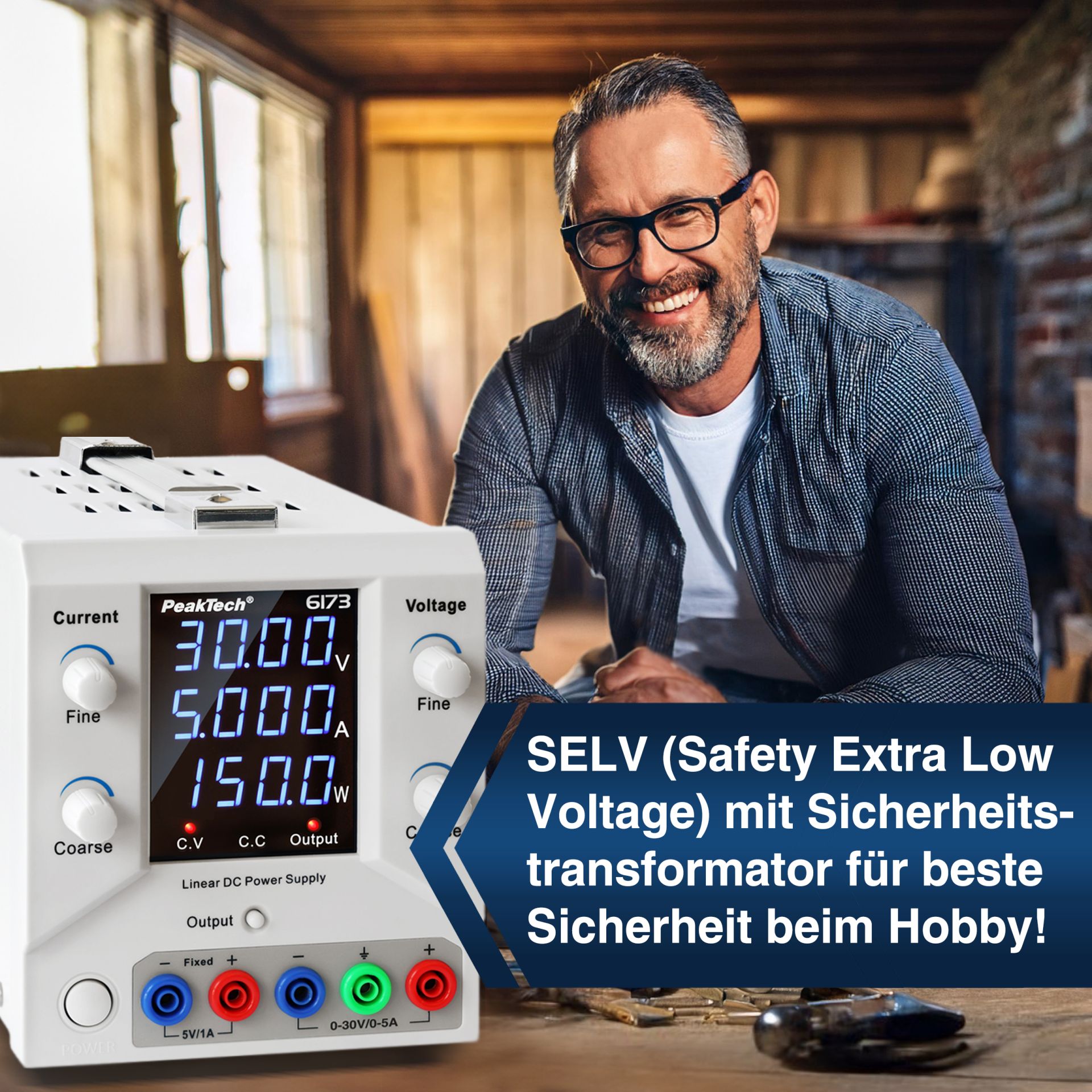 PeakTech P 6173 Digital Labornetzgerät 0-30 V / 0-5 A DC & USB 