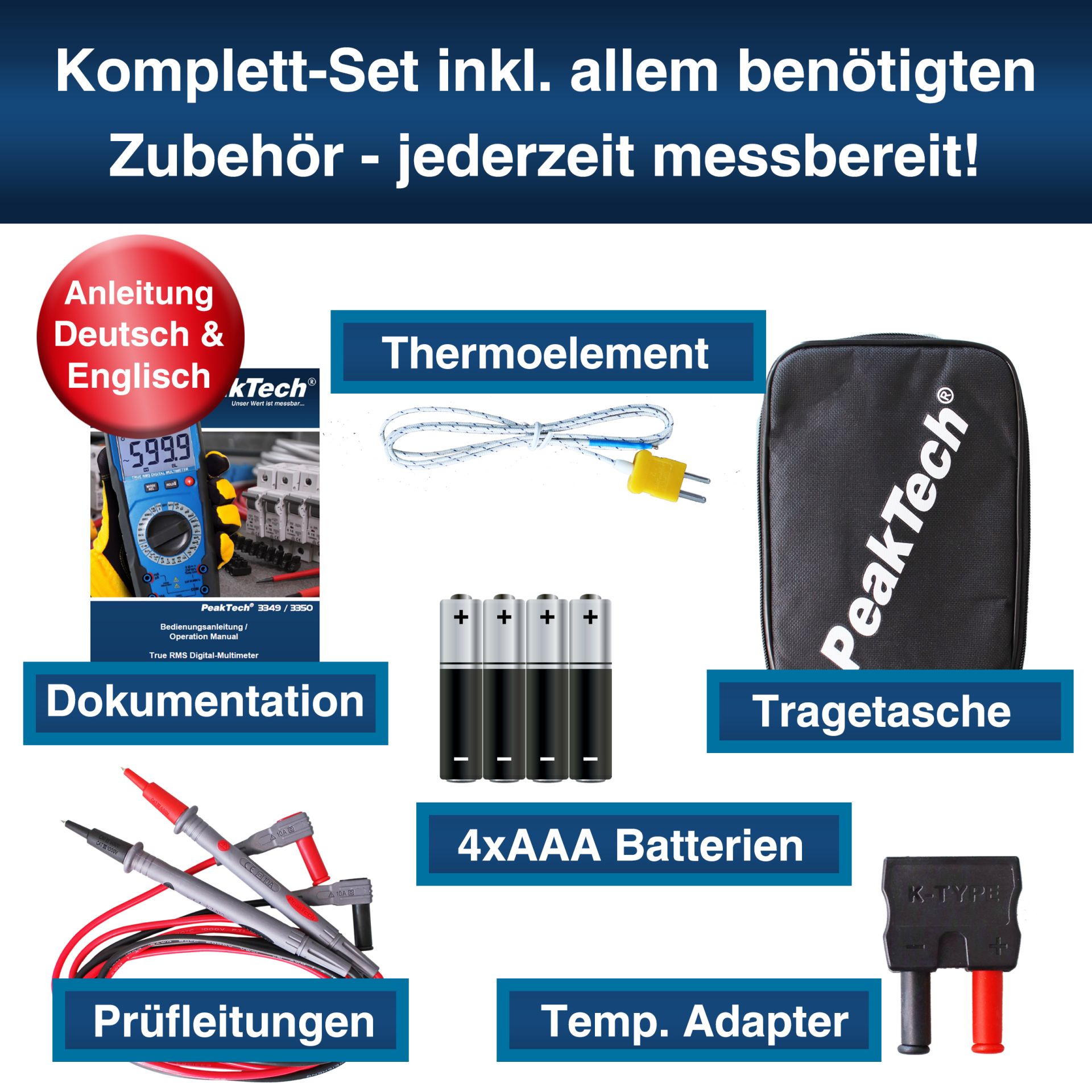 PeakTech P 3349 TrueRMS Digitalmultimeter 6.000 Counts, Man. Range 