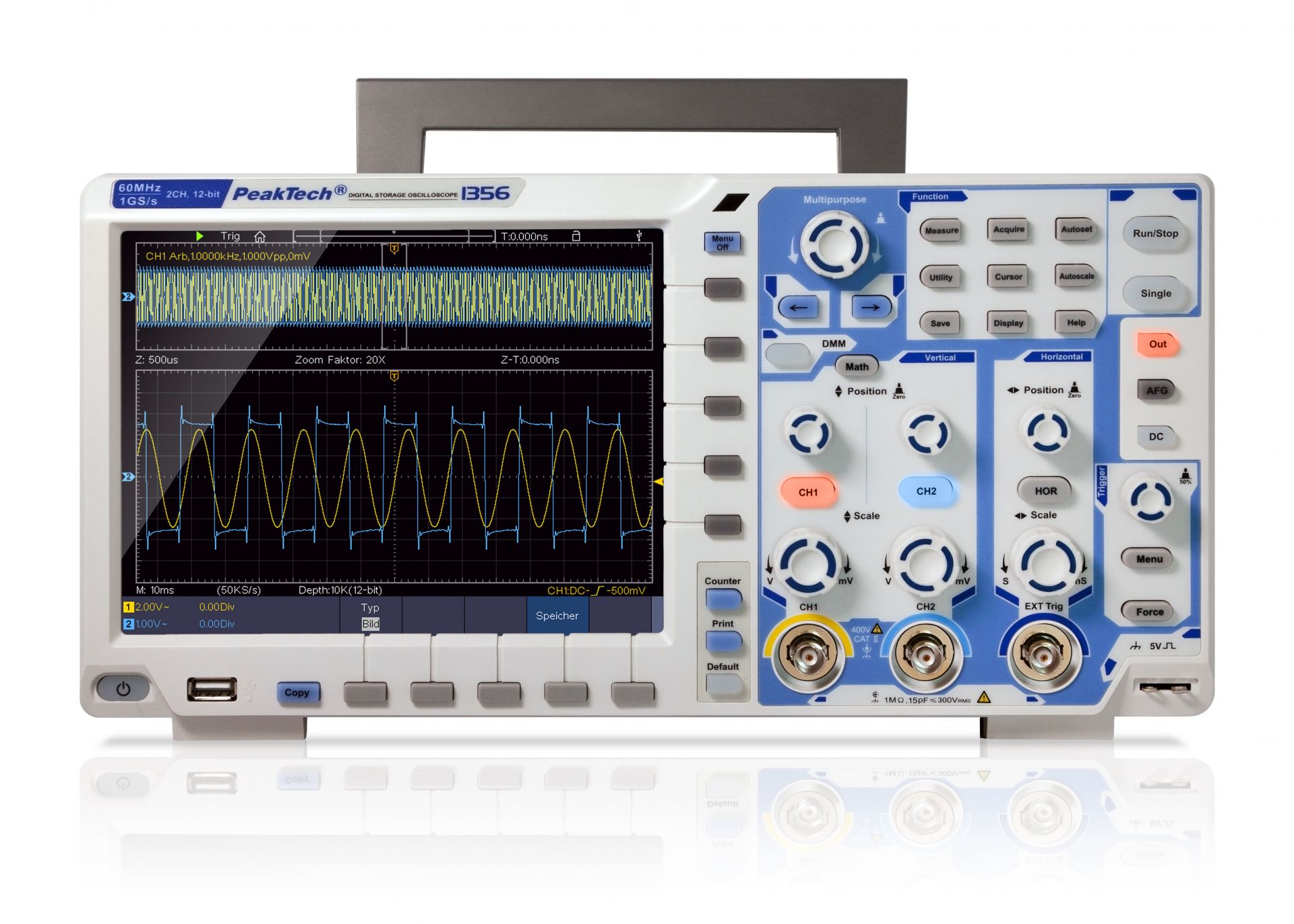 PeakTech P 1356 60 MHz / 2 CH, 1 GS/s Touchscreen-Oszilloskop