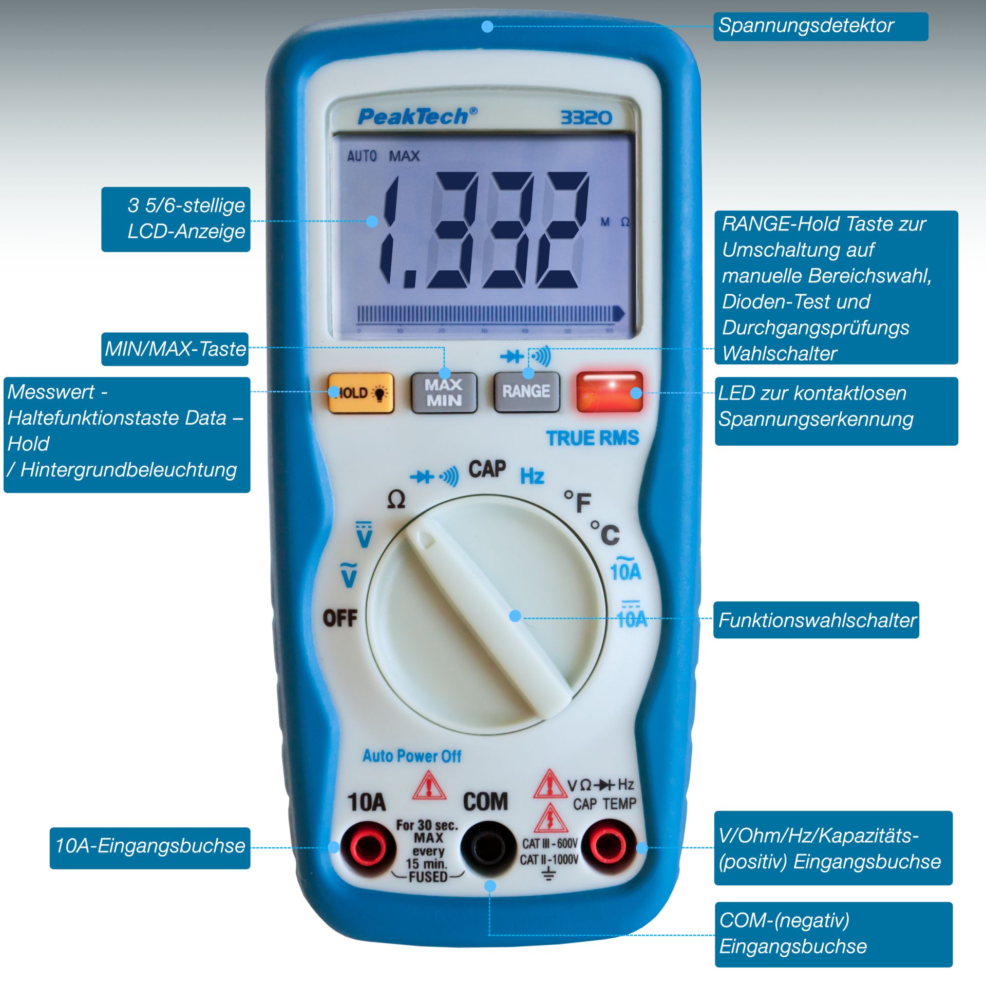 PeakTech P 3320 Digitalmultimeter, 6.000 Counts, TrueRMS 