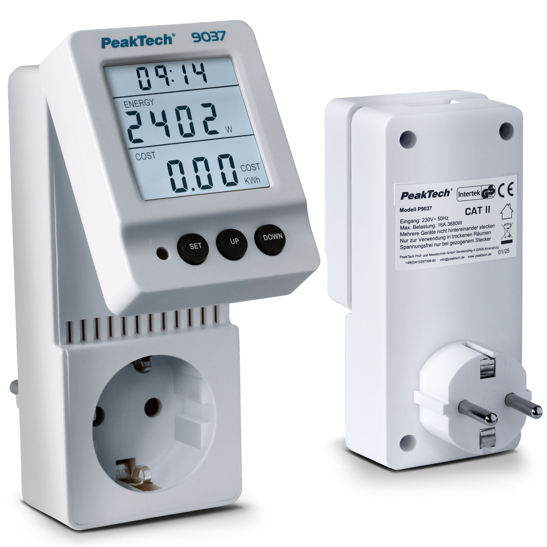 «PeakTech® P 9037» Energiekostenmessgerät 0,1W Auflösung mit schwenkbarem LCD