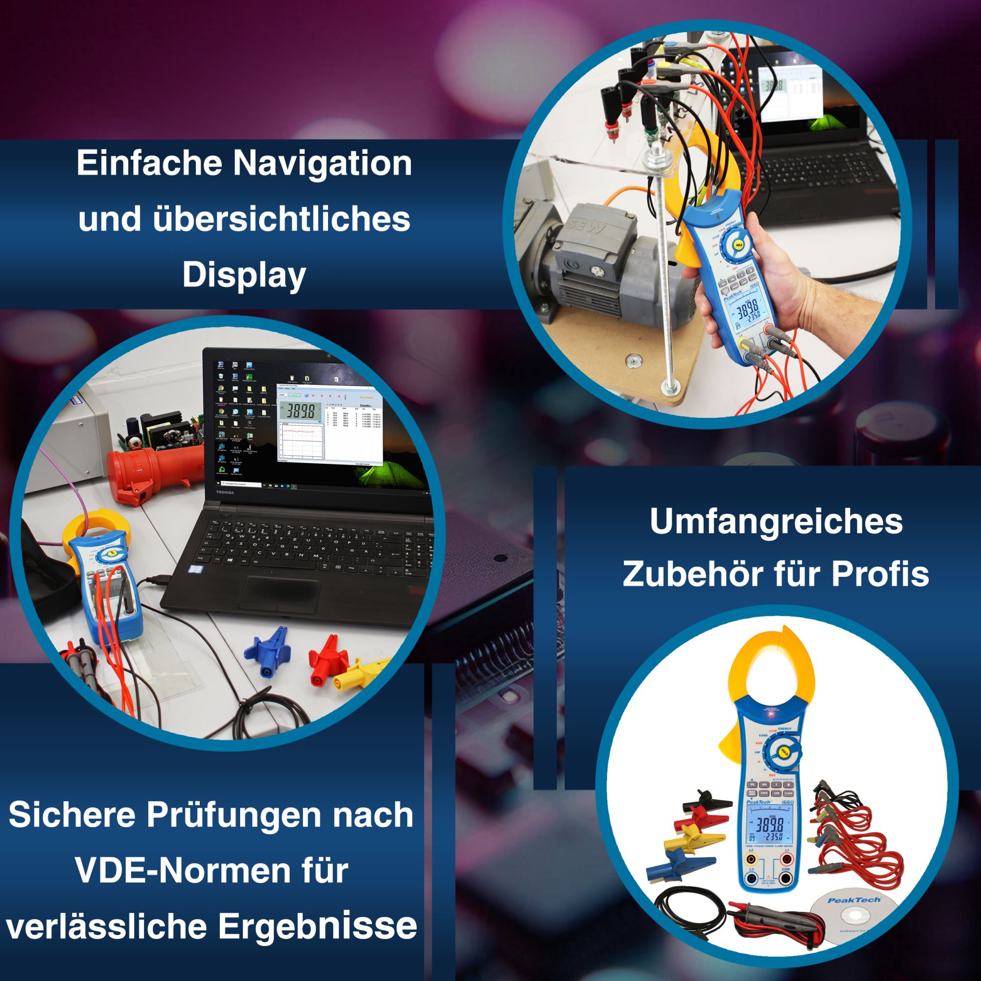 PeakTech P 1660 TrueRMS Leistungs-Stromzange 1000 A AC bis 750 kW