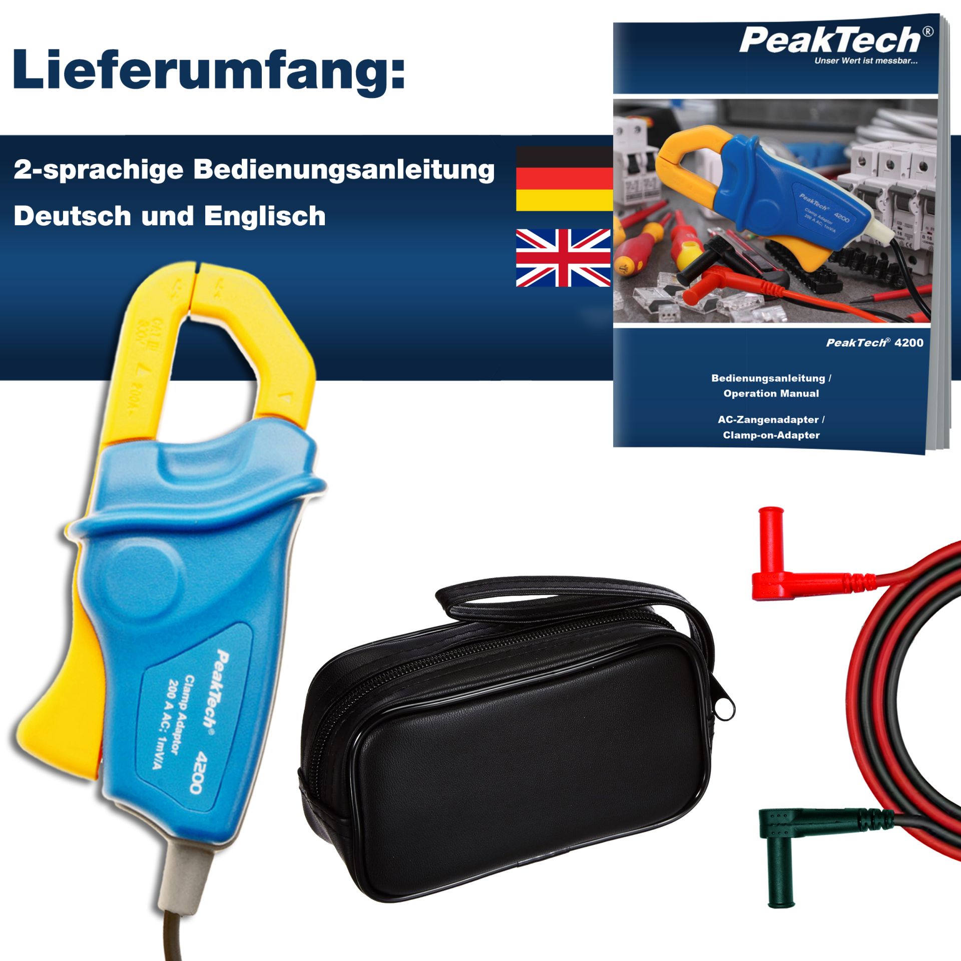 PeakTech P 4200 Stromzangenadapter 200A AC mit 4mm Stecker 