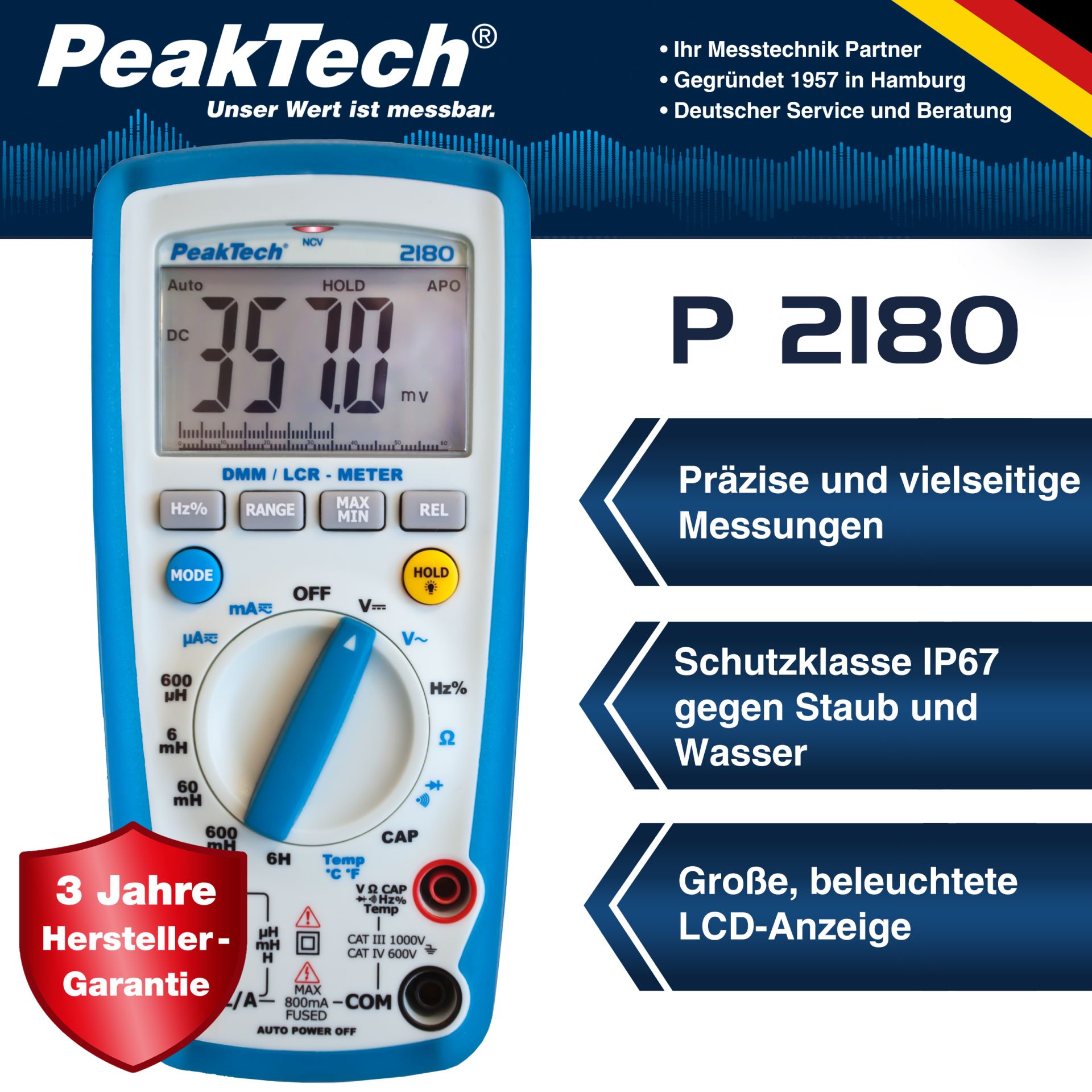 PeakTech P 2180 Digitalmultimeter mit LCR-Meter, 6.000 Counts 
