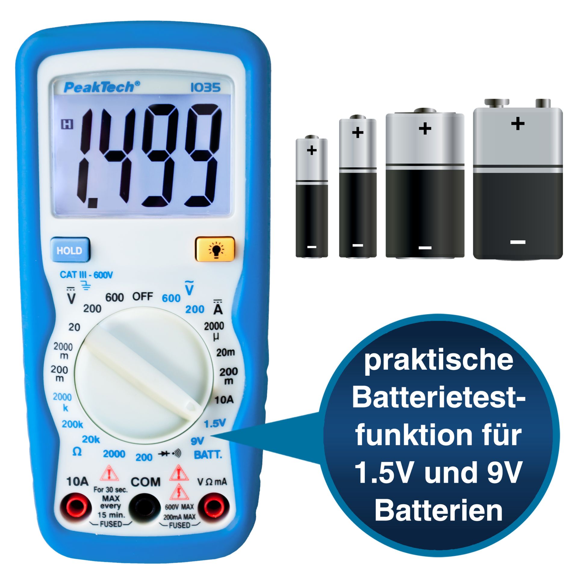 PeakTech P 1035 600V AC/DC Digitalmultimeter ~ 2000 stellige LCD
