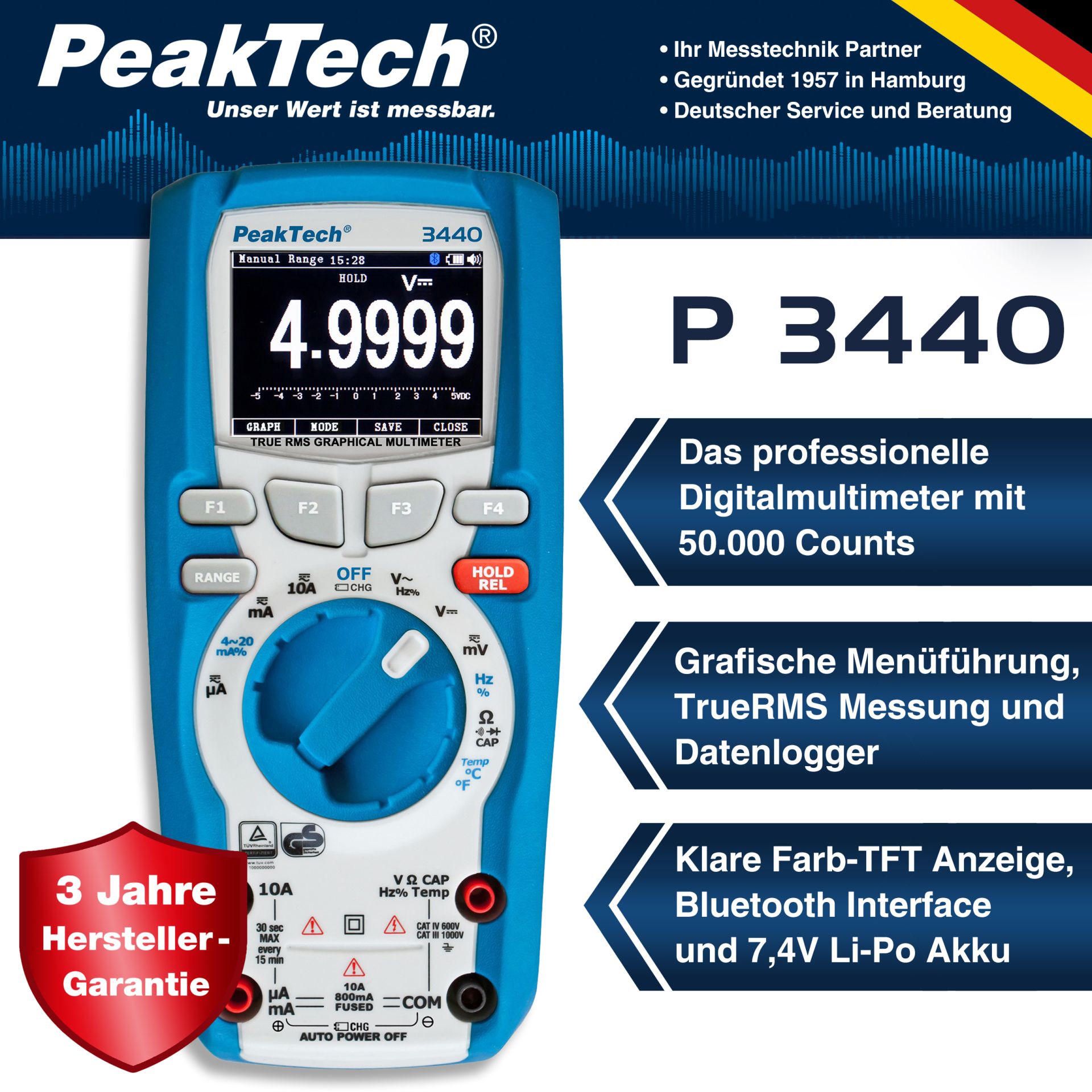 PeakTech P 3440 True RMS grafisches Multimeter 50.000 Counts