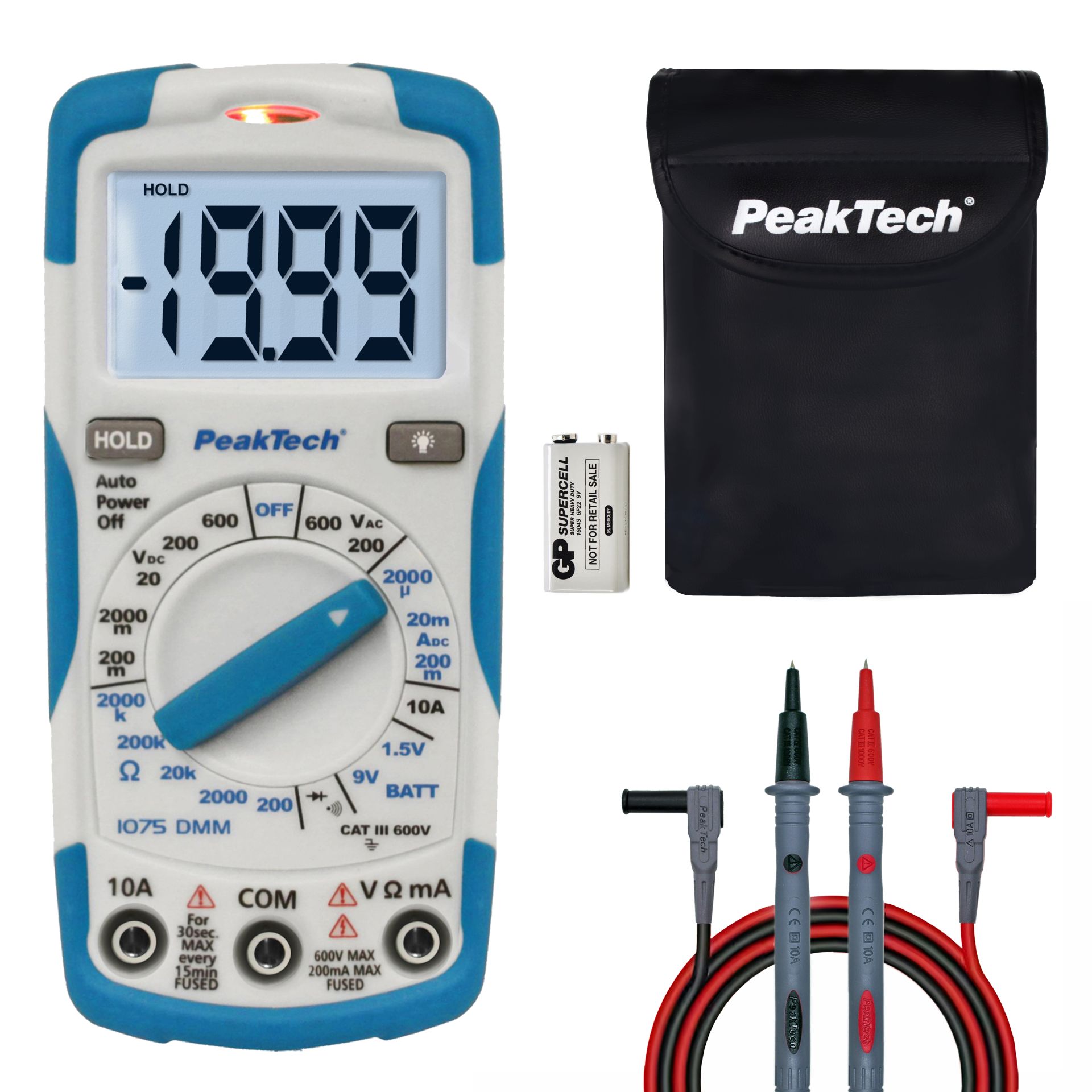 PeakTech P 1075 600V AC/DC Digitalmultimeter ~ 2000 stellige LCD 