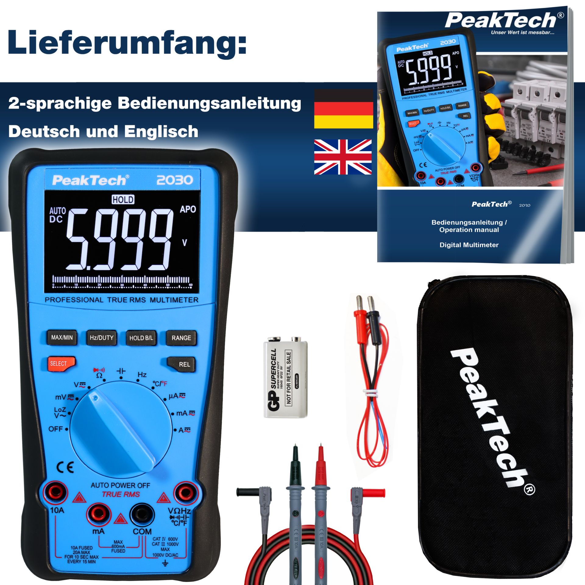 PeakTech P 2030 True RMS 1000 V Digitalmultimeter 6000 Counts