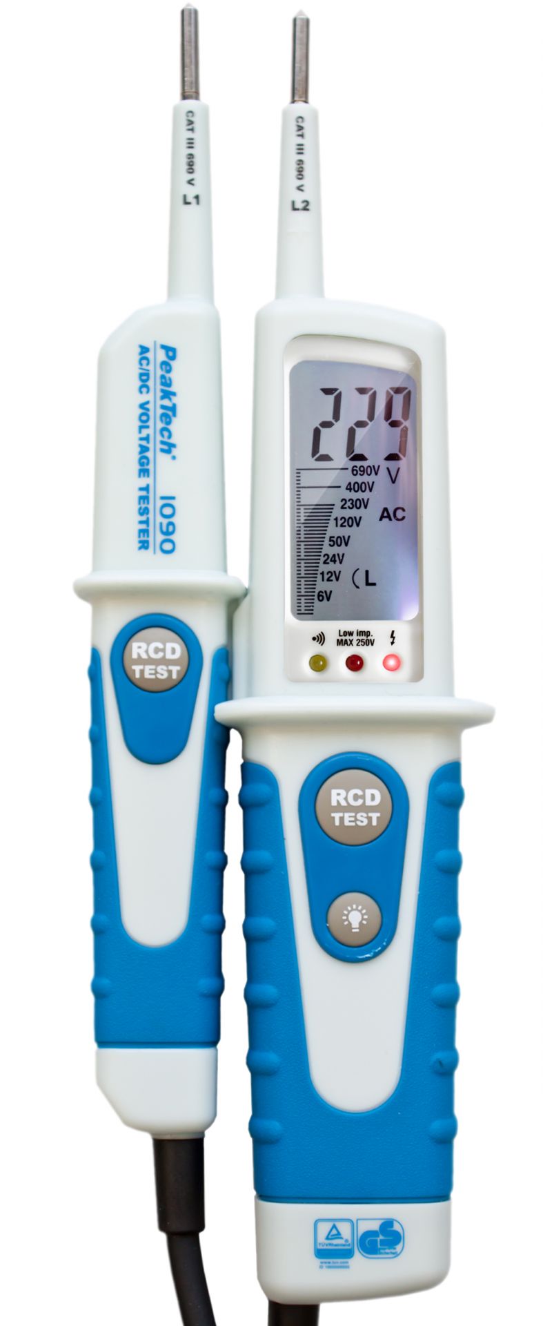PeakTech P 1090 AC/DC-Spannungsprüfer mit FI-Test und LCD-Anzeige