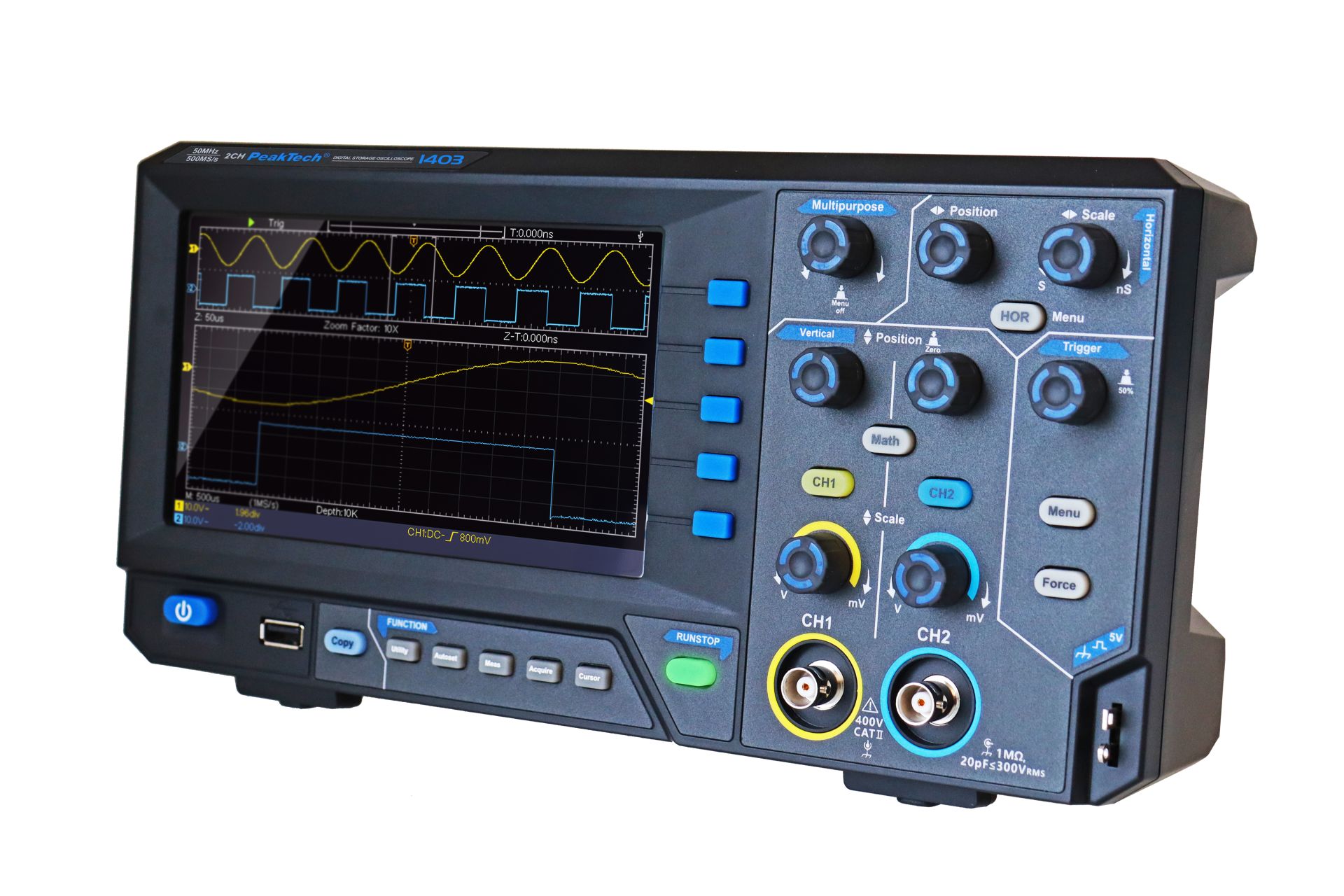 PeakTech P 1403 50 MHz / 2 CH, 500 MS/s Digitalspeicheroszilloskop