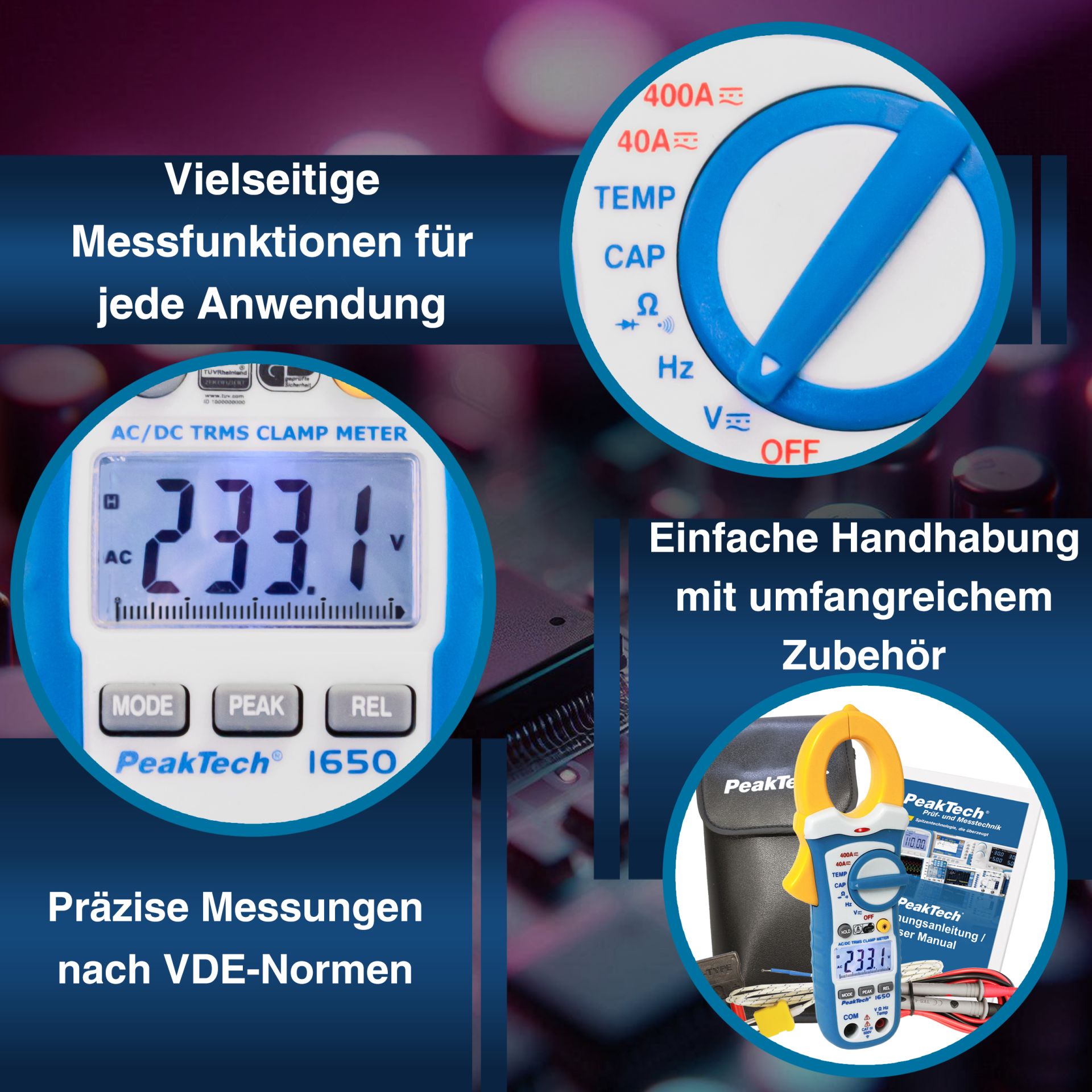 PeakTech P 1650 TrueRMS Stromzange 4.000 Counts 400 A AC/DC