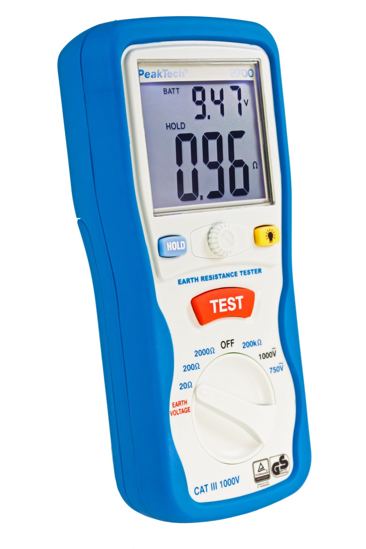 PeakTech P 2700 Digitales Erdungsmessgerät, 0-2000Ω, CAT III 1000V