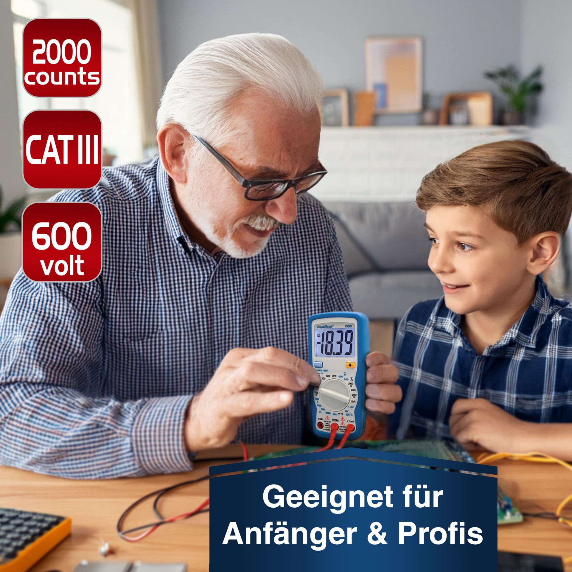 PeakTech P 1035 600V AC/DC Digitalmultimeter ~ 2000 stellige LCD