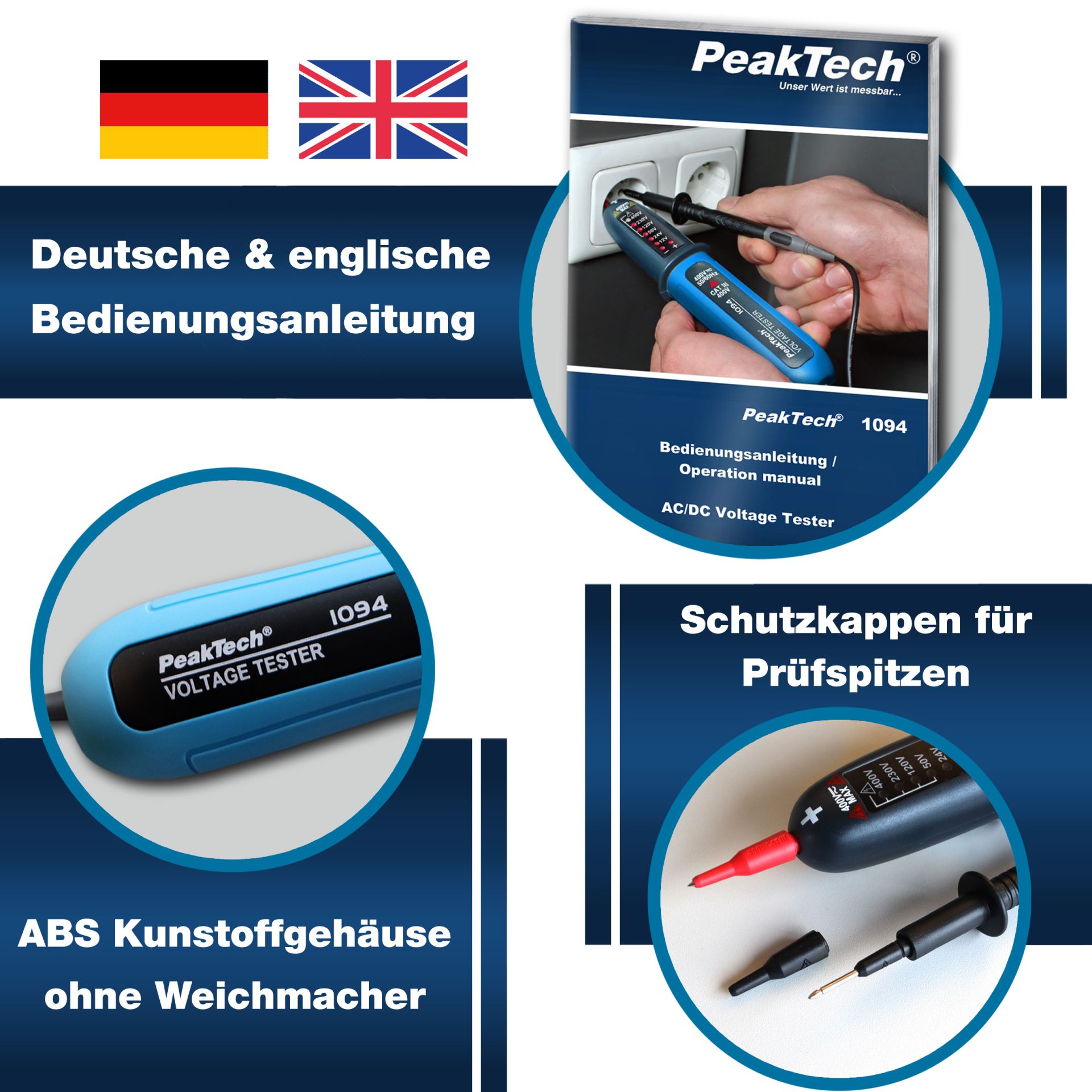 PeakTech P 1094 12 ... 400V AC/DC-Spannungsprüfer mit LED-Anzeige