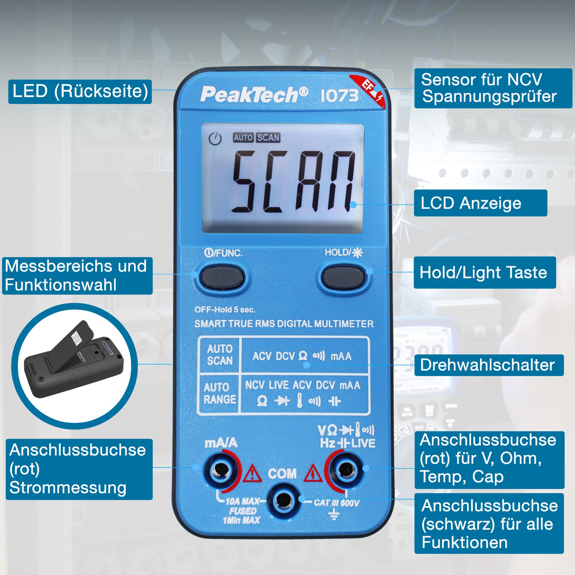 PeakTech P 1073 600V AC/DC Smart-Multimeter mit NCV und Live-Test 